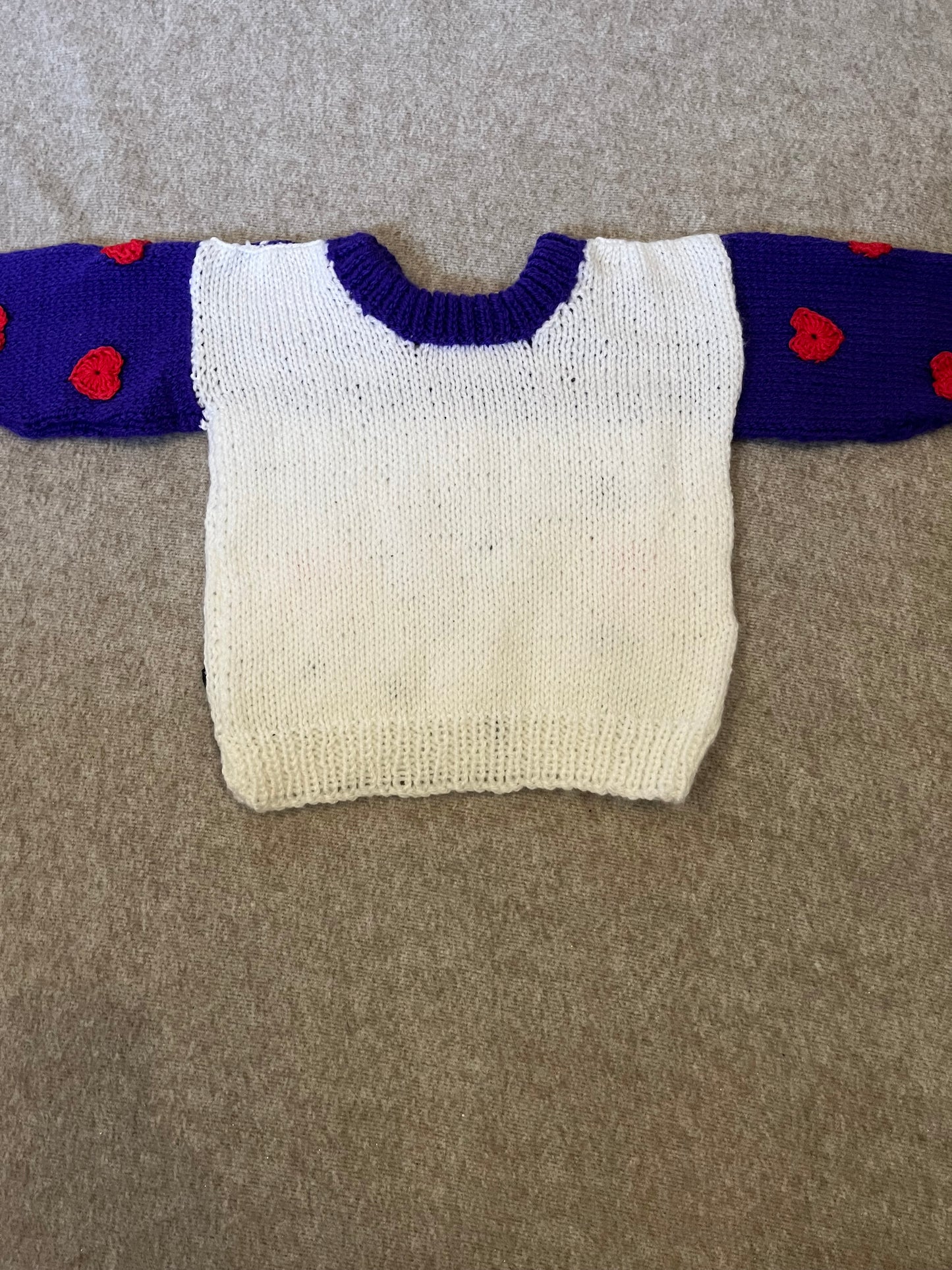 Size 12 Months, Queen of Hearts, Baby Jumper, Love Hearts, Hand knitted Baby Sweater