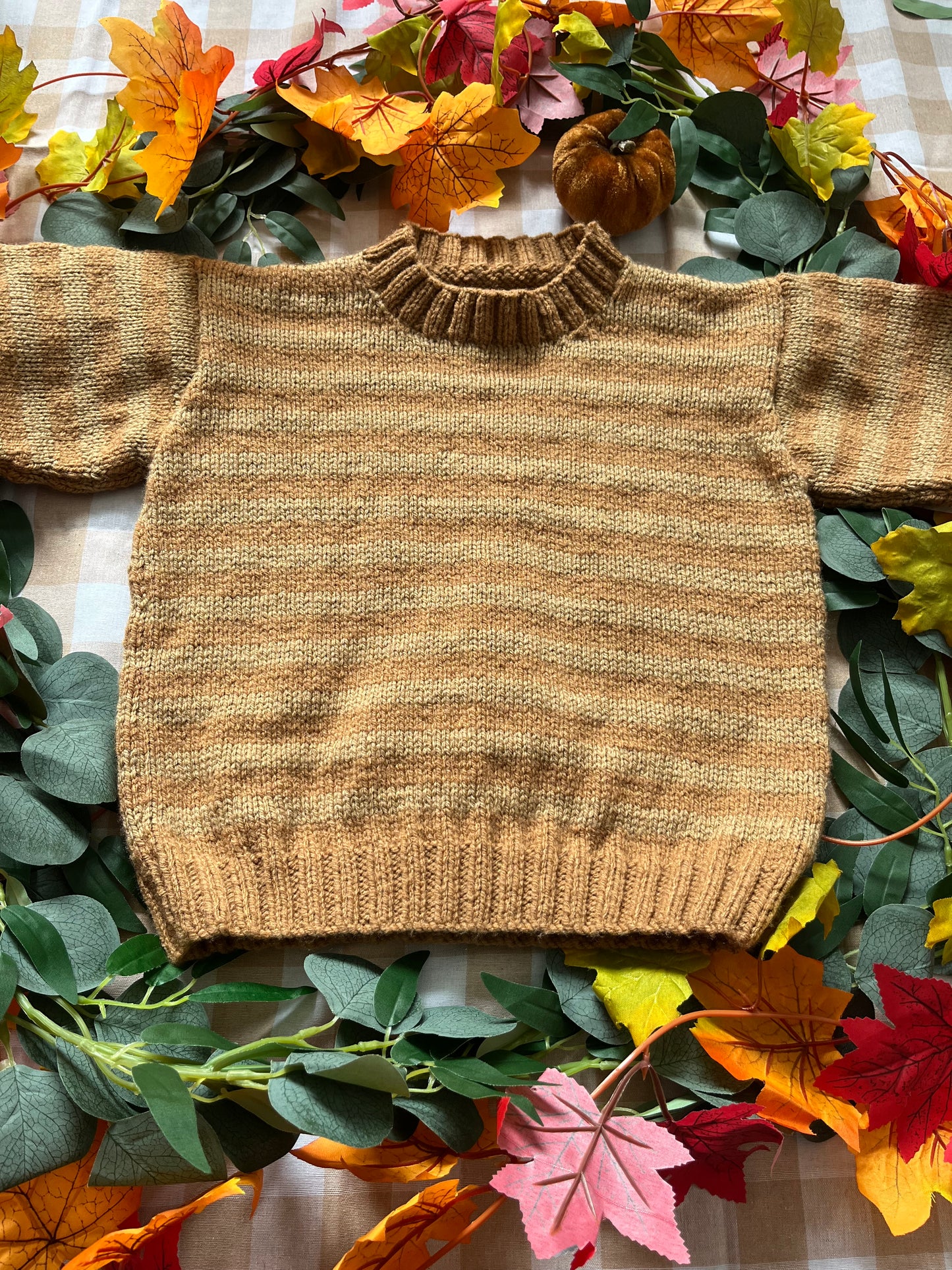 Personalise Me, Size 3-5 Years, Name Cardigan, Brown Stripe, Red Pumpkin truck & Pumpkins