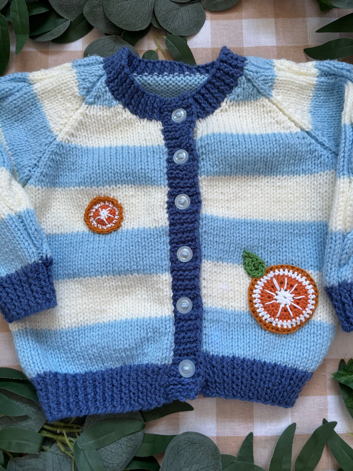 Size 1-2 Years, Stripe Cardi, Marmalade Jar & Orange Slices
