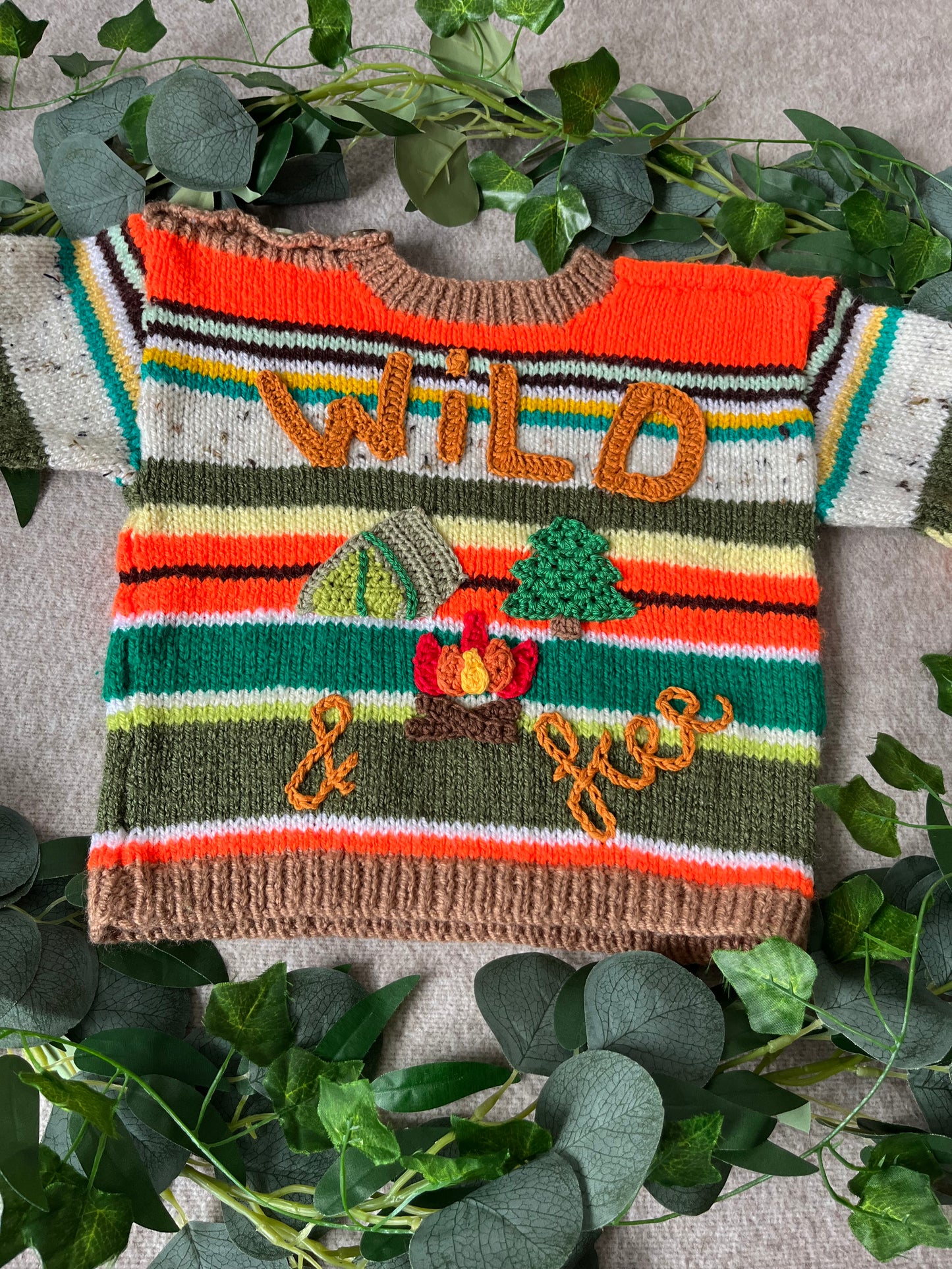Size 1-2 Years, Wild & Free, Campfire Cardigan, Multicolour Stripe Jumper