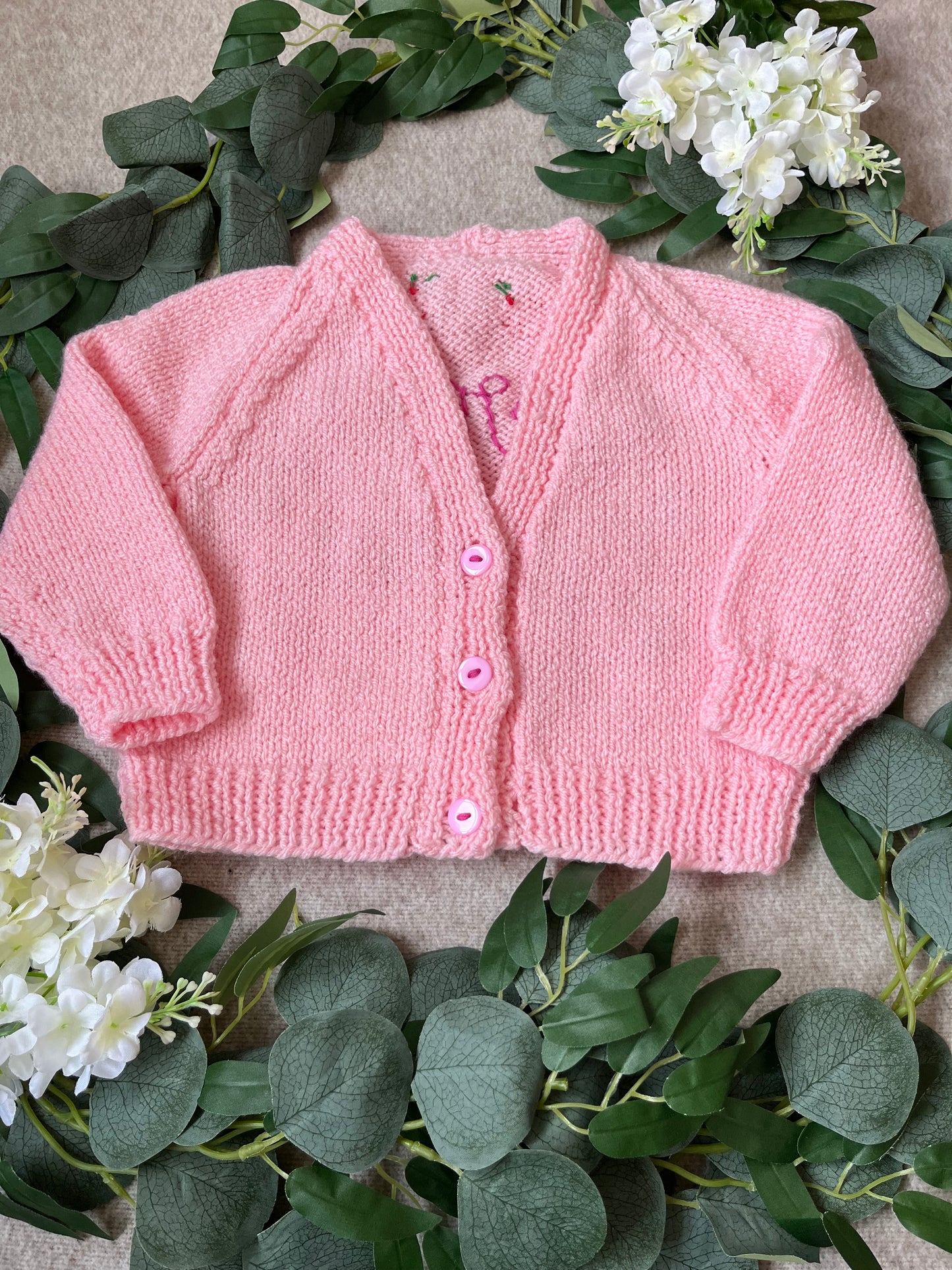 Size 12-18 Months, Berry Cute, Pink Hand Knitted Cardigan