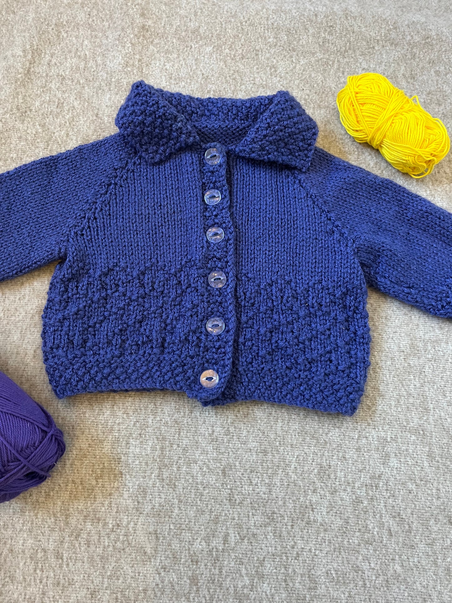 Size 0-3 Months, Baby Girl Hand Knitted Purple Cardigan, Lemon Tree, Baby Gift