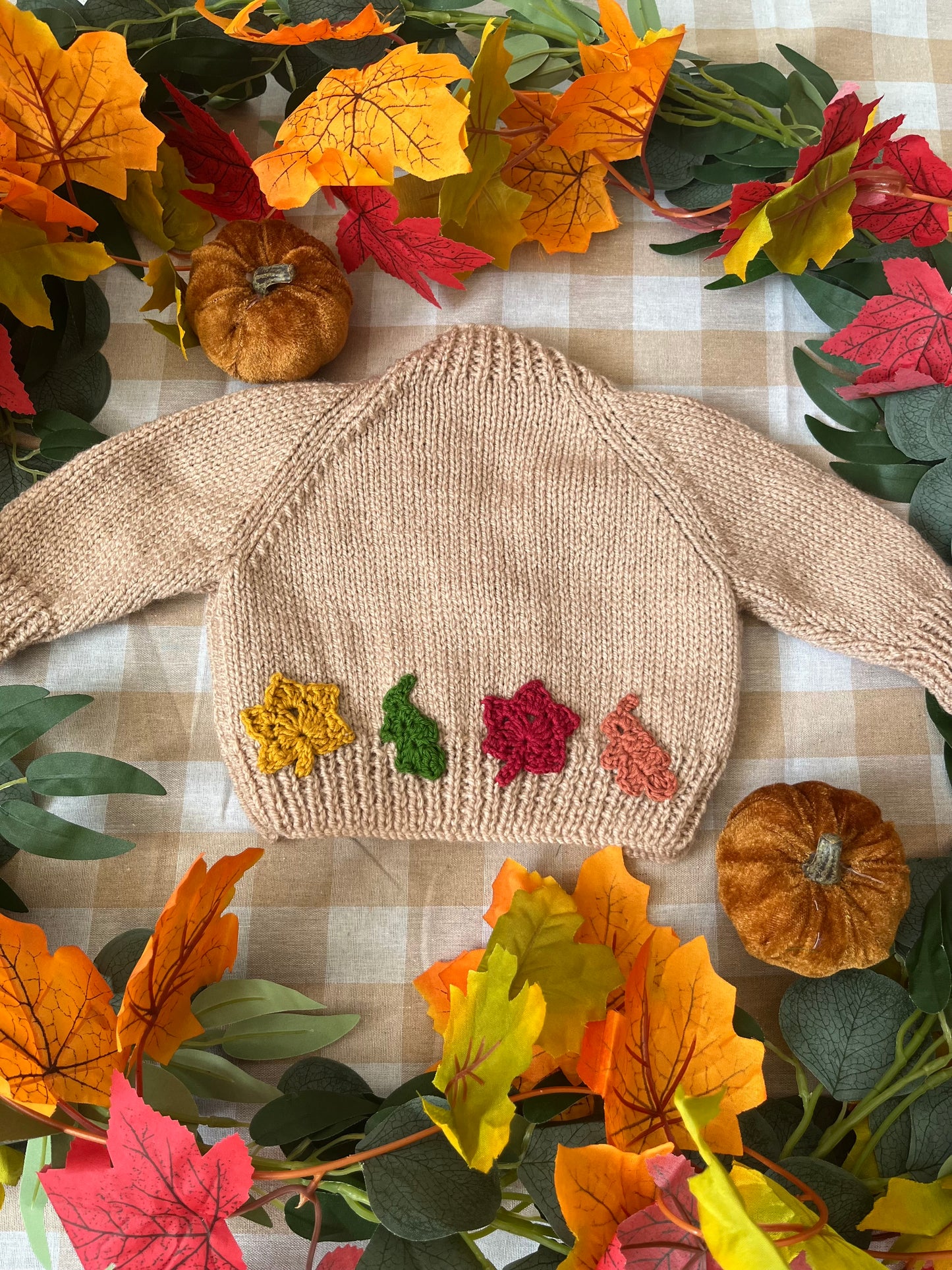 Personalise Me, Size 0-3 Months, Beige Autumn Leaves Name Cardigan