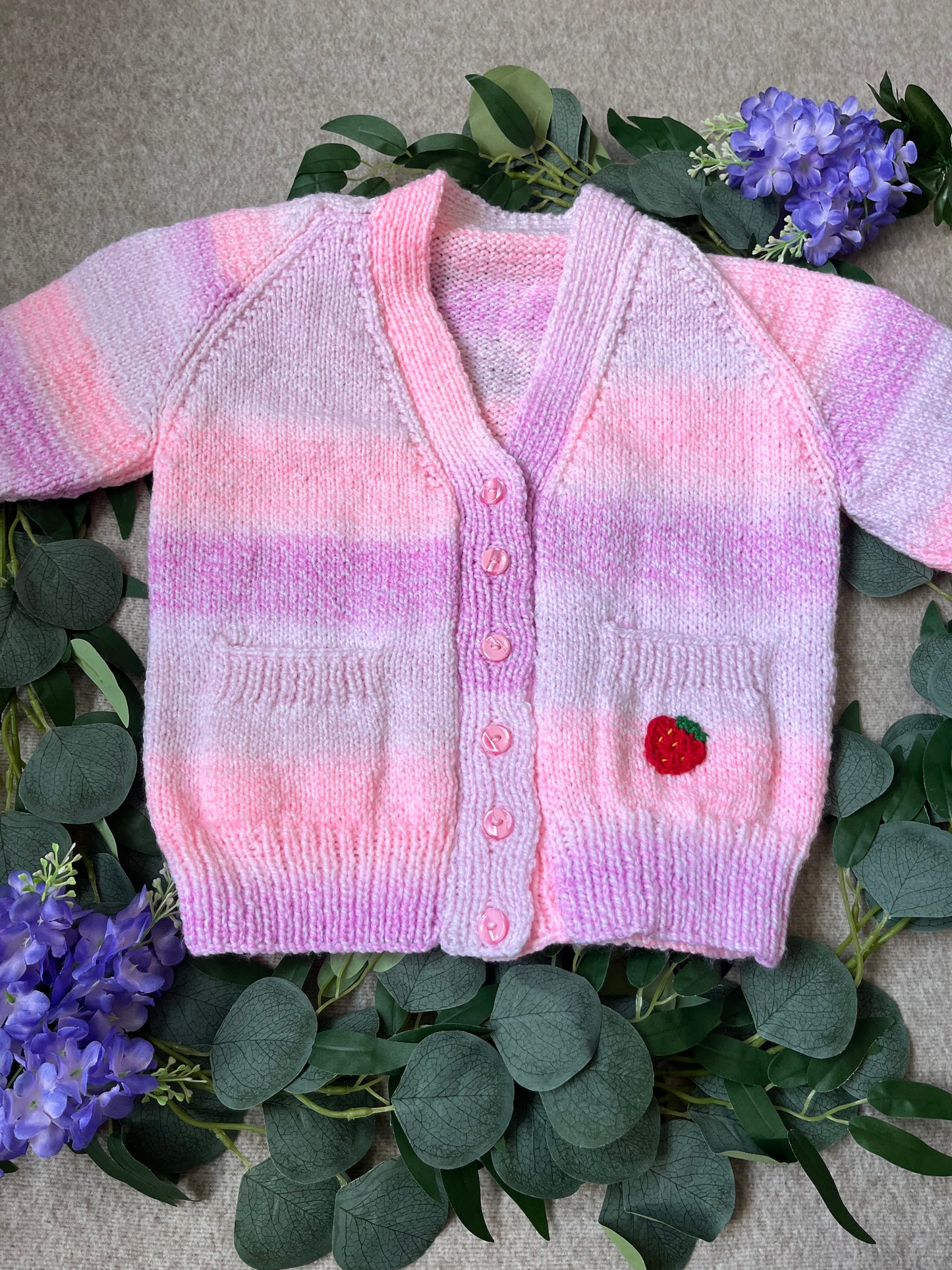 Size 4-6 Years, Personalise Me, Name Cardigan, Ombre Pink/ Purple/ White Hand Knitted