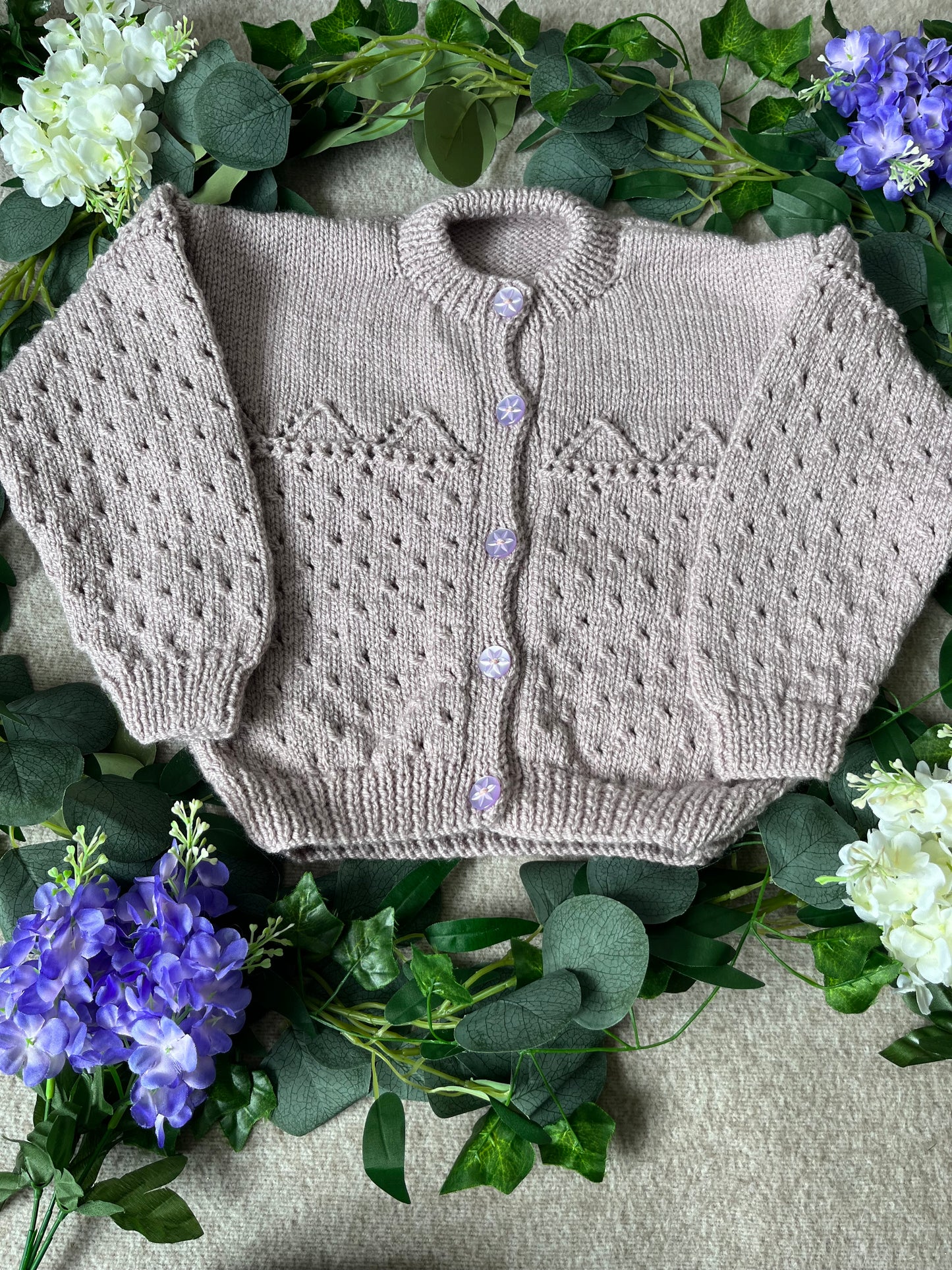 Size 2-4 Years, Sea Shells, Hand Knitted Cardigan