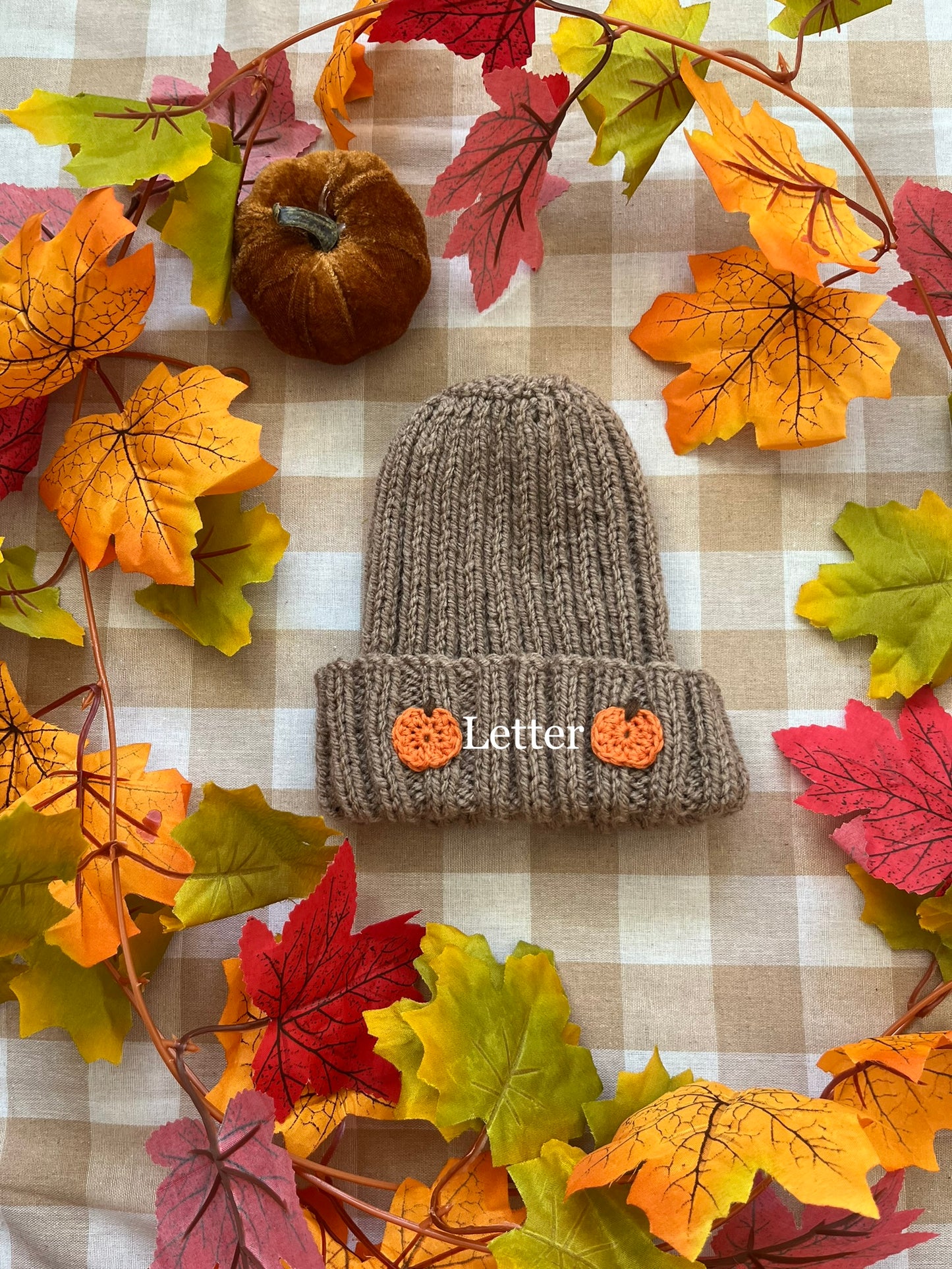 Personalise Me, Size 0-1 years, Add Letter or Number, Brown Pumpkin Hat