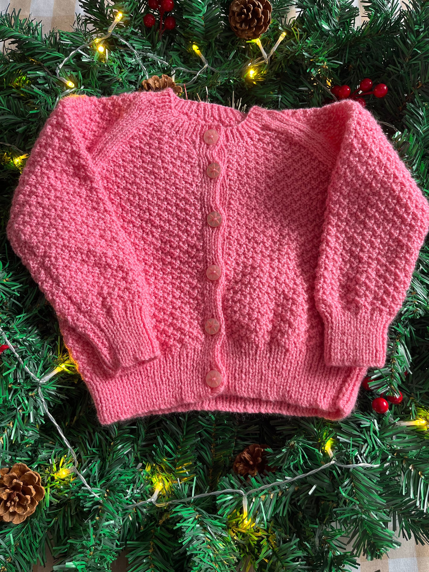 Personalise Me, Size 2-4 Years, Handknitted Pink Christmas Truck & Trees