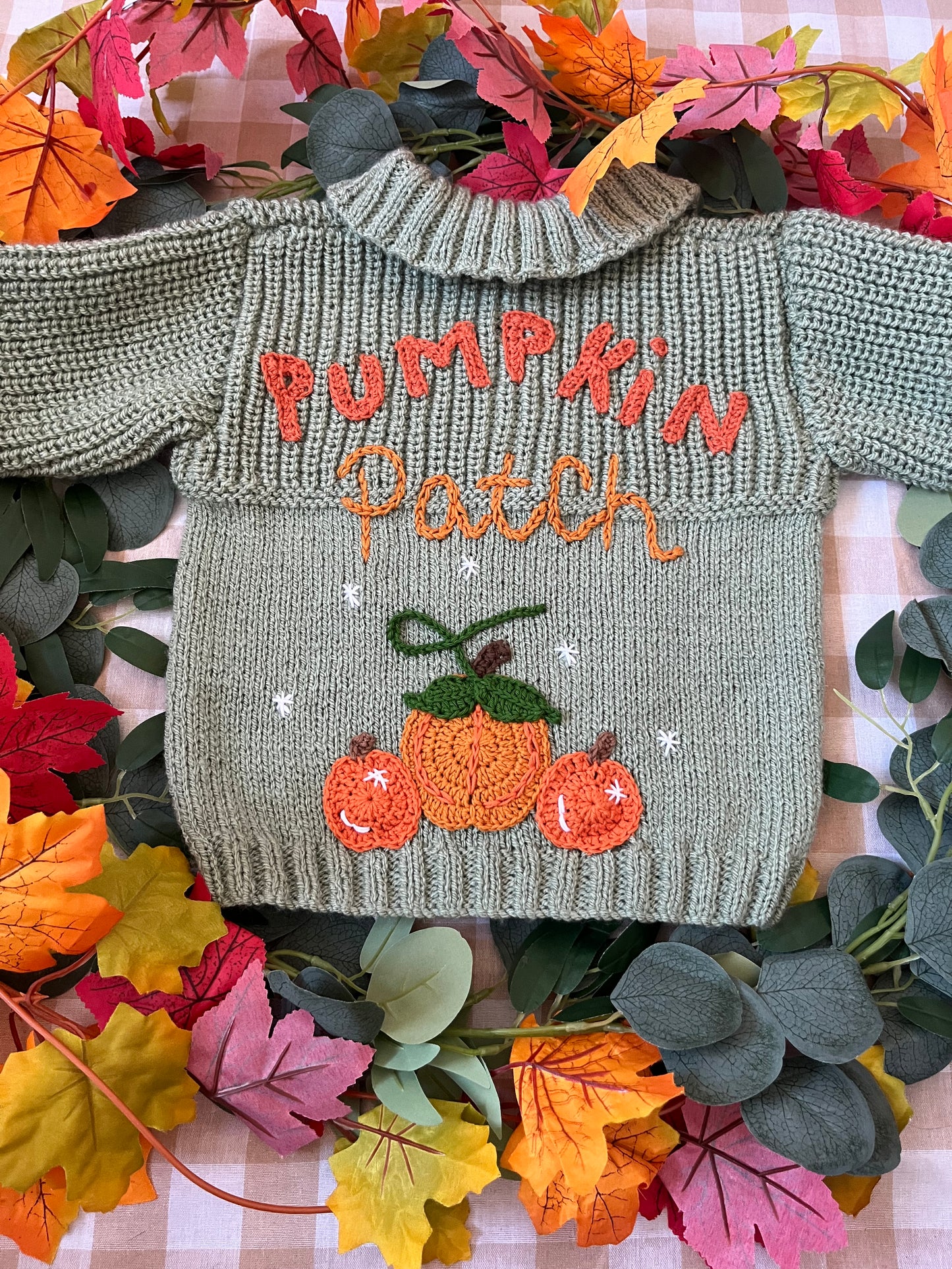 Size 2-4 years, Pumpkin Patch Cardi & Hat, Sage Green Hand Knitted Cardigan