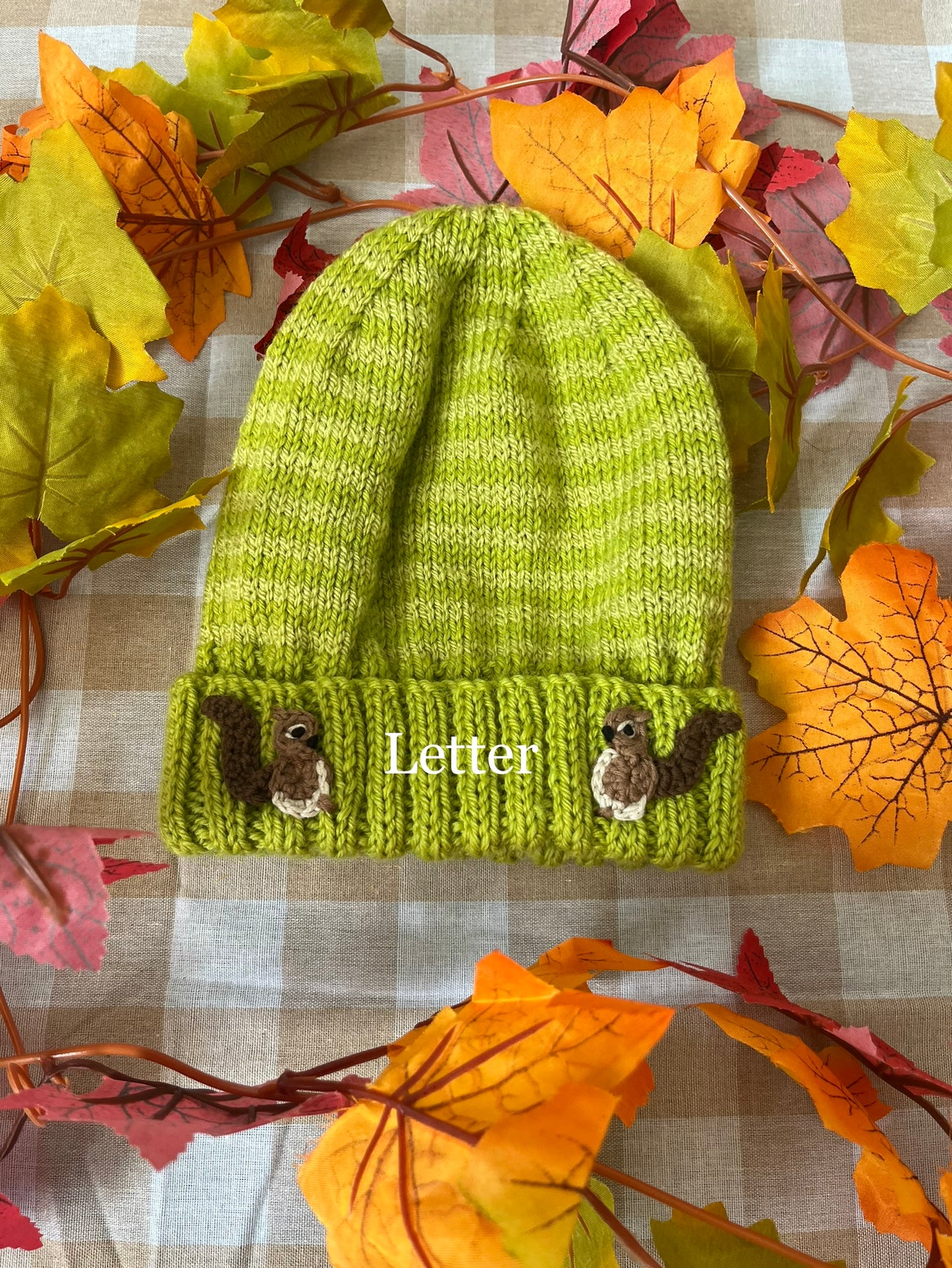 Personalise Me, Size 2-4 Years, Add a Letter, Green Stripe Squirrel Hat