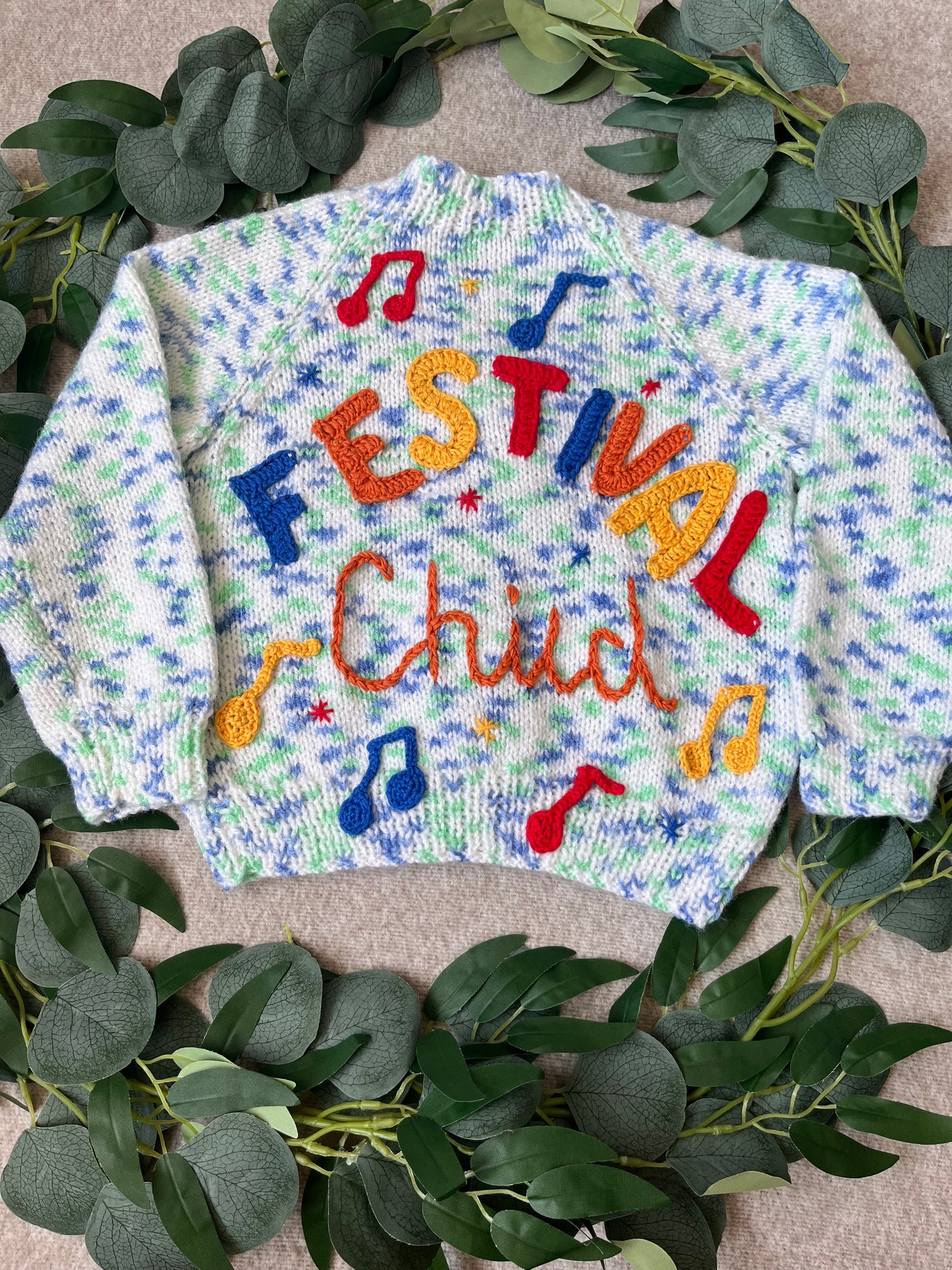 Size 2-3 Years, Festival Child, Hand Knitted Fleck Cardigan