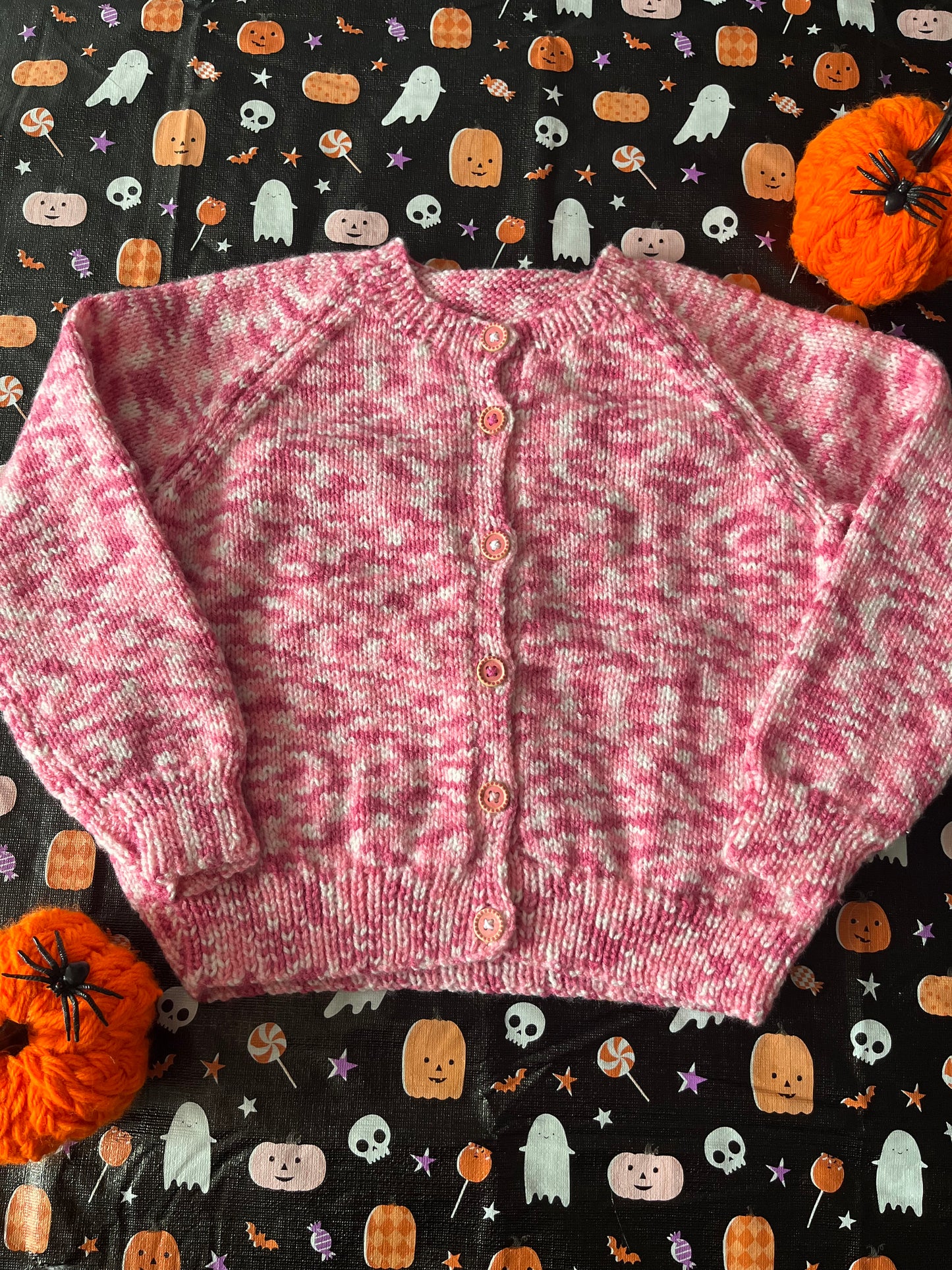 Size 3-4 Years, Beary Spooky, Pink Hand Knitted Cardi