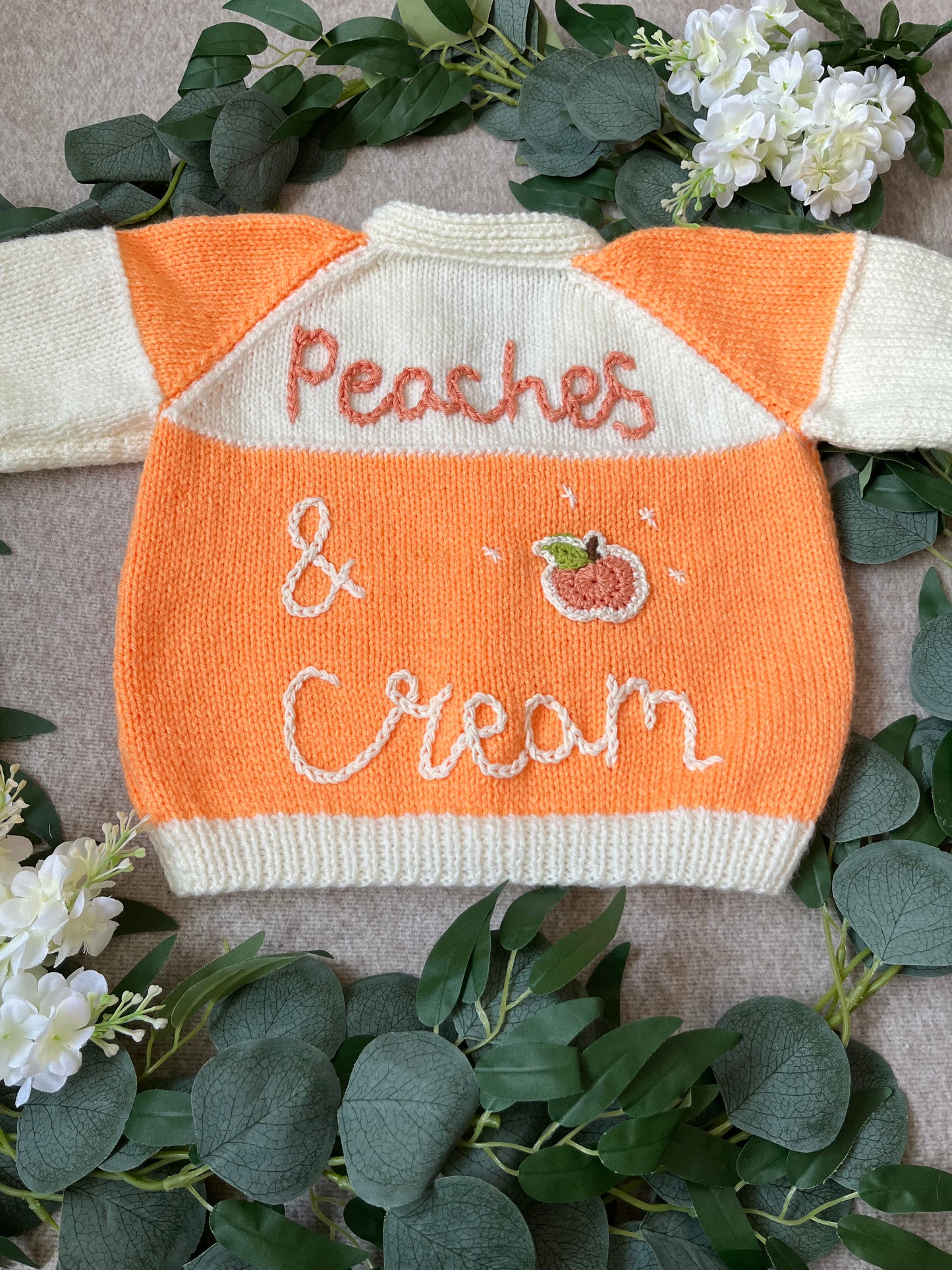 Size 1-2 Years, Peaches & Cream, Hand knitted Cardigan