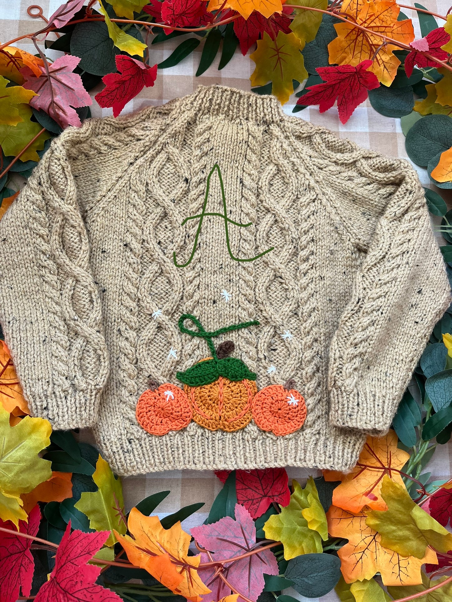 Personalise Me, Size 1-3 Years, Single Letter Cardi, Beige Rustic Pumpkin Cardi