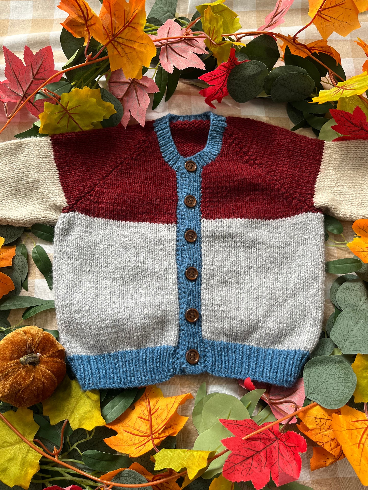 Size 1-2 Years, Field Mouse with Pumpkins, Burgundy, Beige and Grey