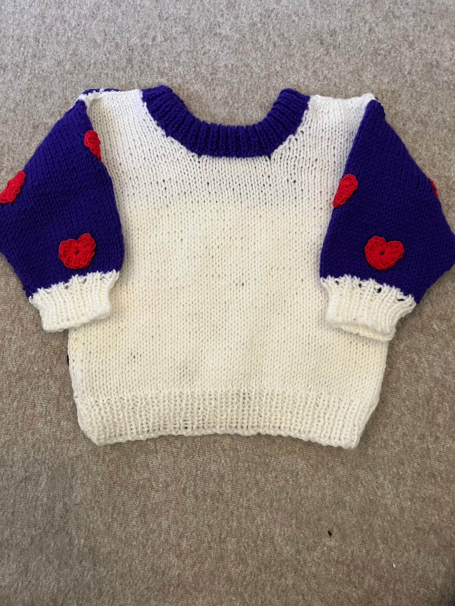 Size 12 Months, Queen of Hearts, Baby Jumper, Love Hearts, Hand knitted Baby Sweater