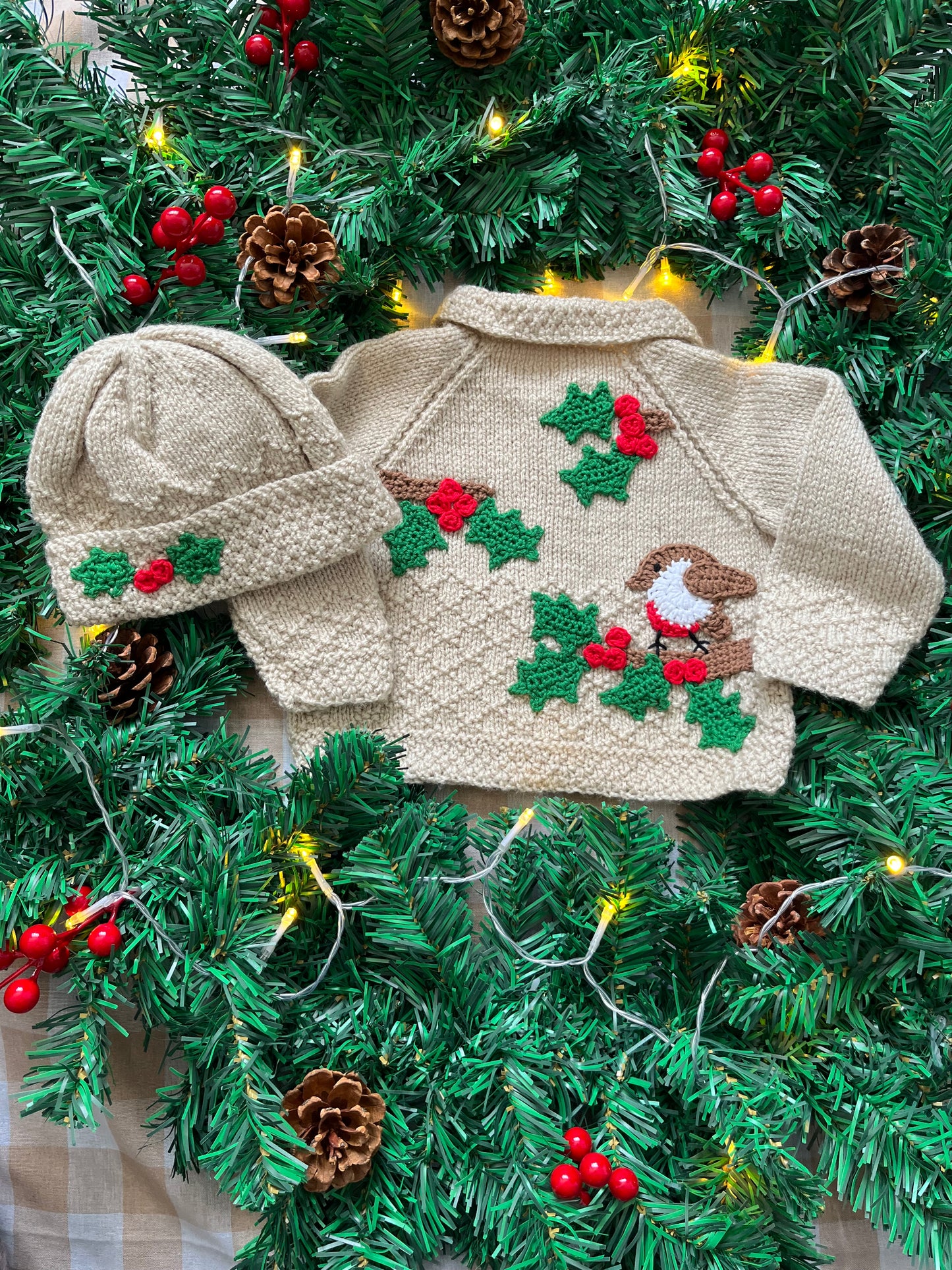 Size 3-6 Months, Robin & Holly Cardi & Hat Set