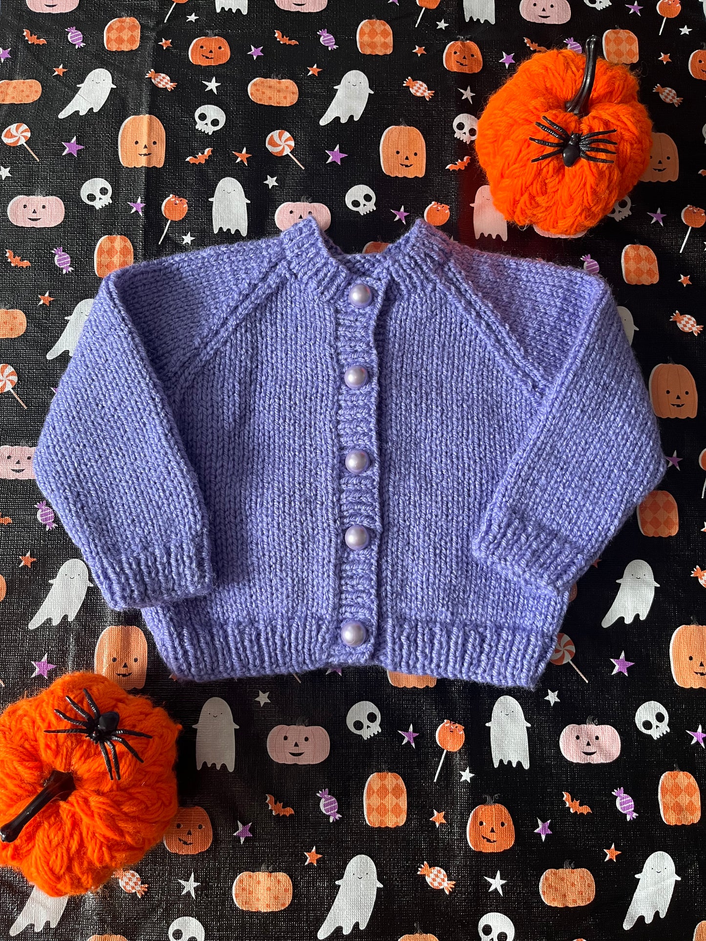 Size 0-6 Months, Little Boo, Purple Hand Knitted Cardigan