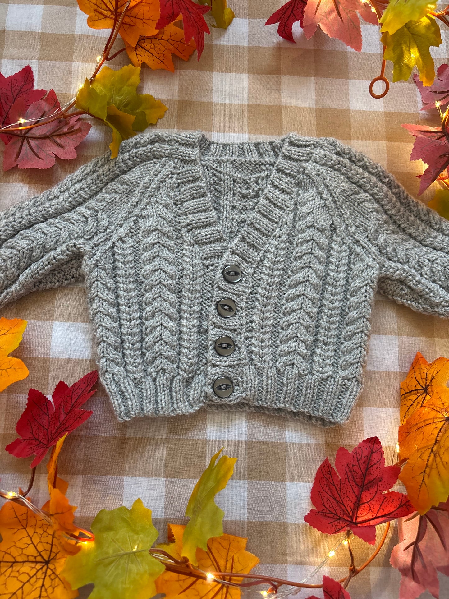 Size 0-3 Months, Boo Cardigan, Halloween Baby Cardigan, Grey Hand knitted