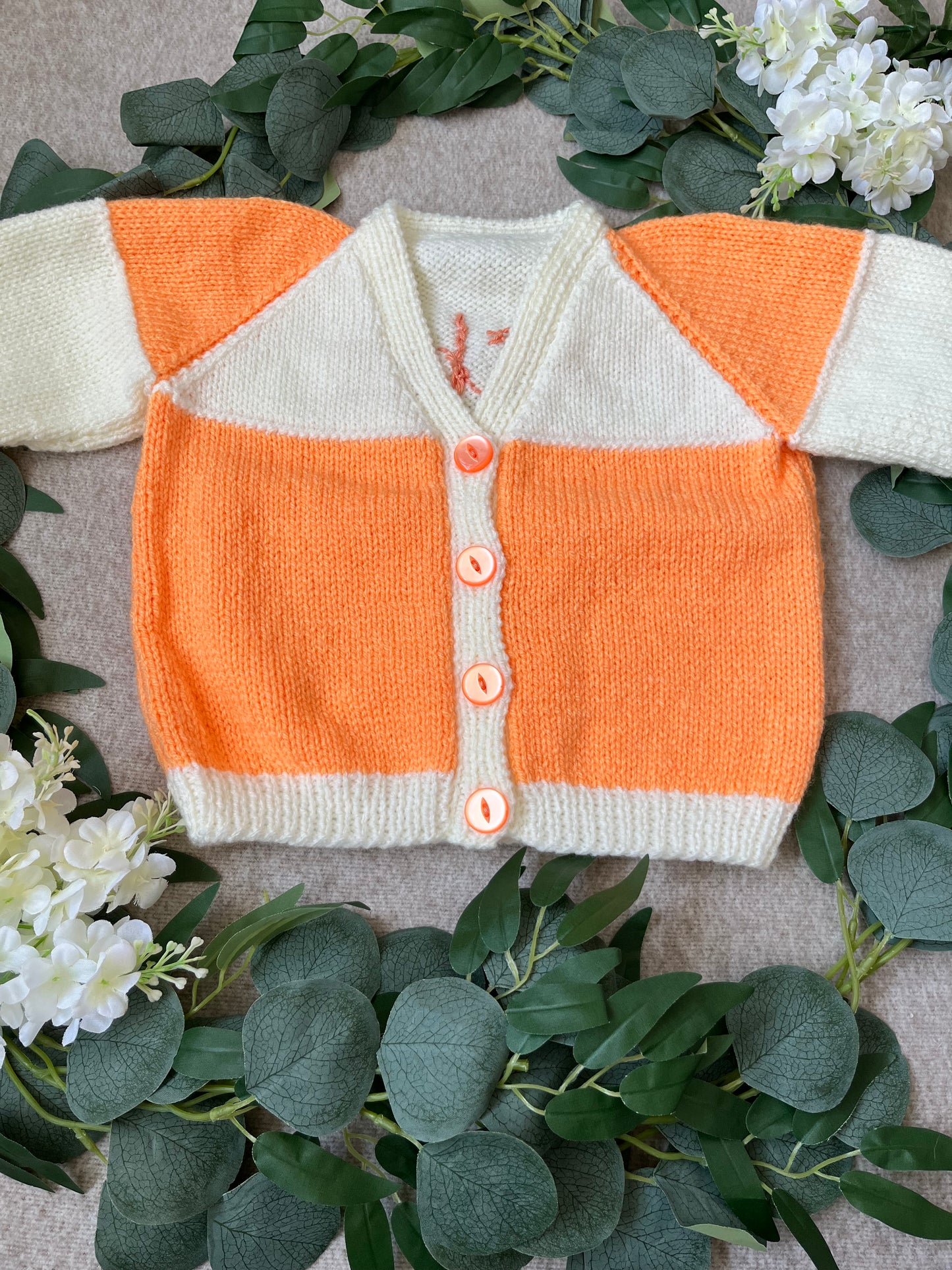 Size 1-2 Years, Peaches & Cream, Hand knitted Cardigan