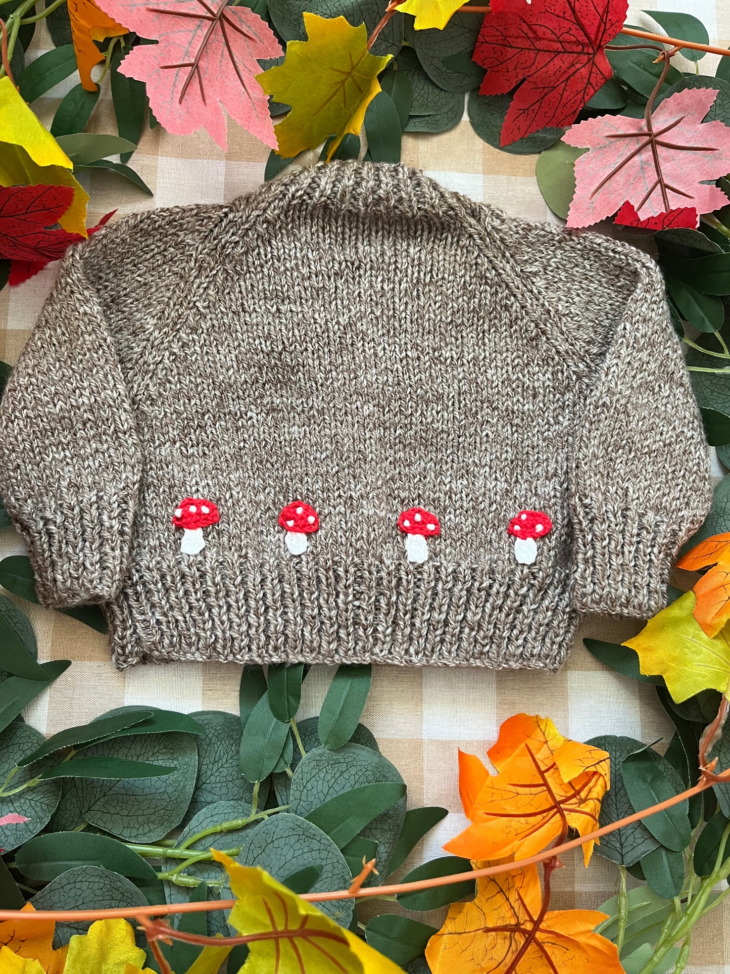 Personalise Me, Size 0-3 Months, Name Cardi, Brown with Mini Toadstools