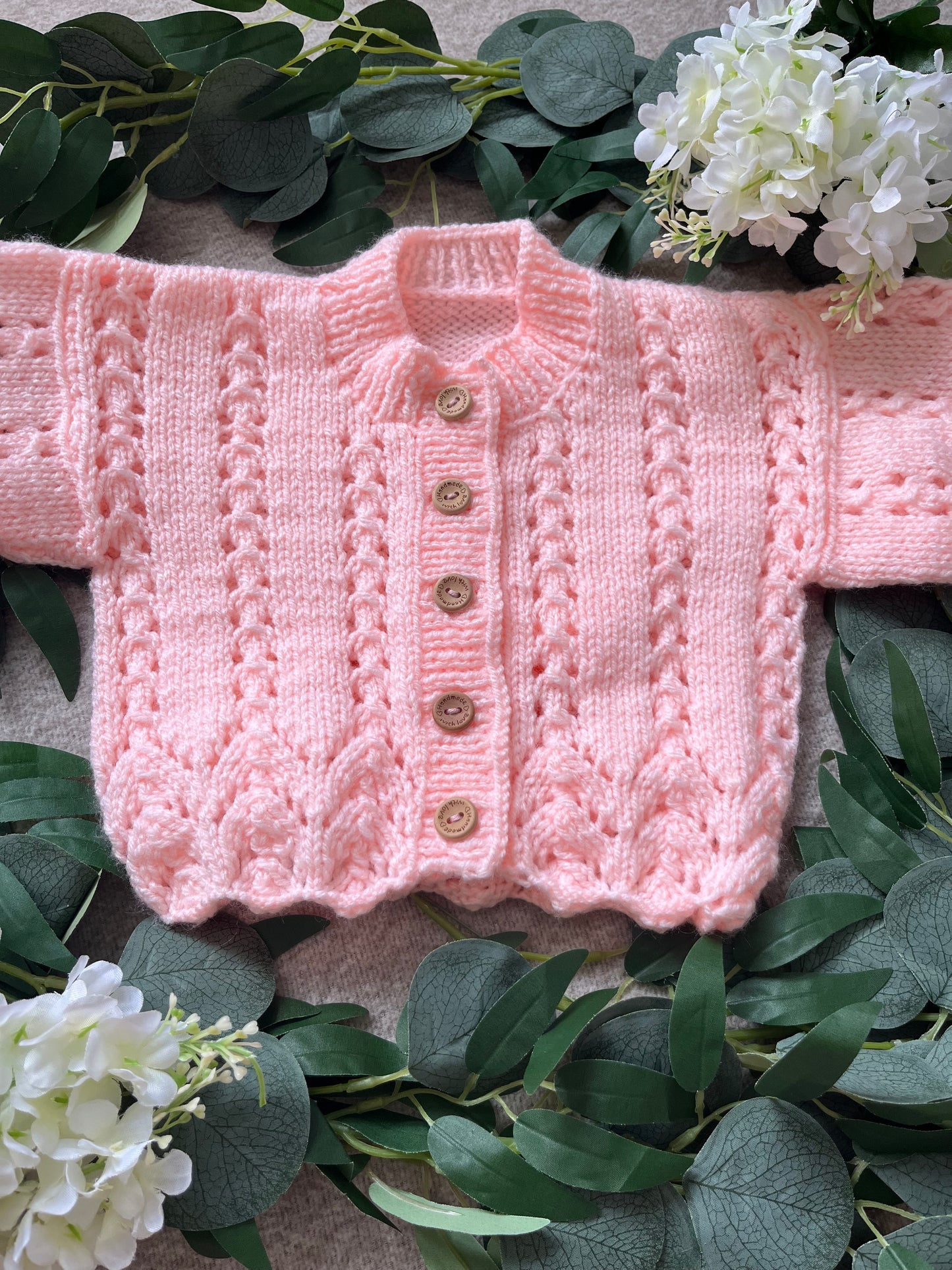 Personalise Me, Size 6-9 Months, Name Cardigan, Pink Hand knitted Duck Cardi