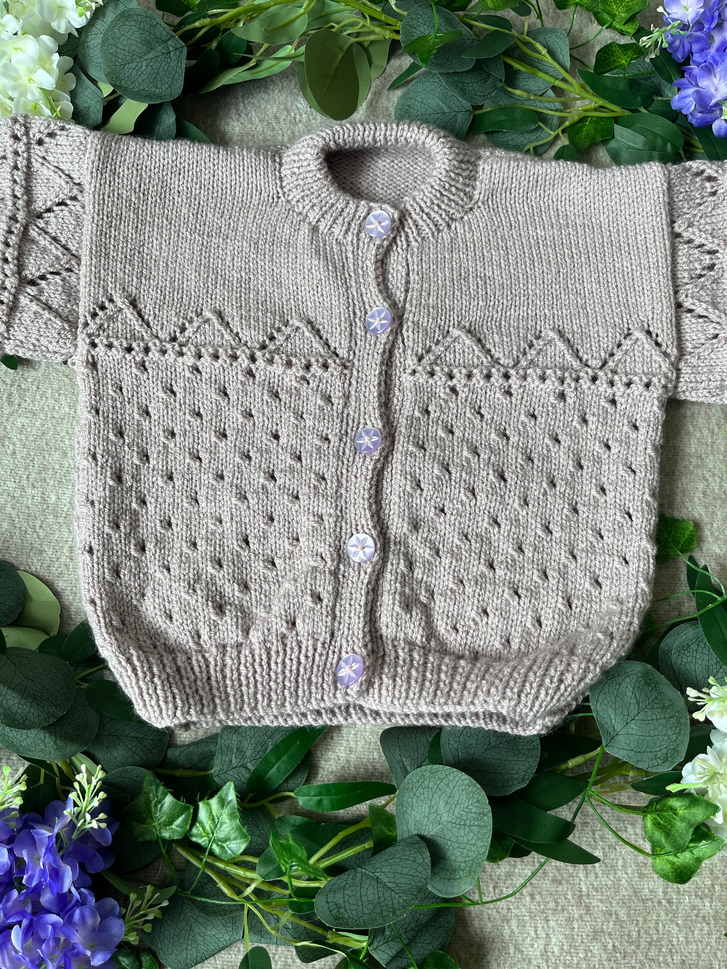 Size 2-4 Years, Sea Shells, Hand Knitted Cardigan