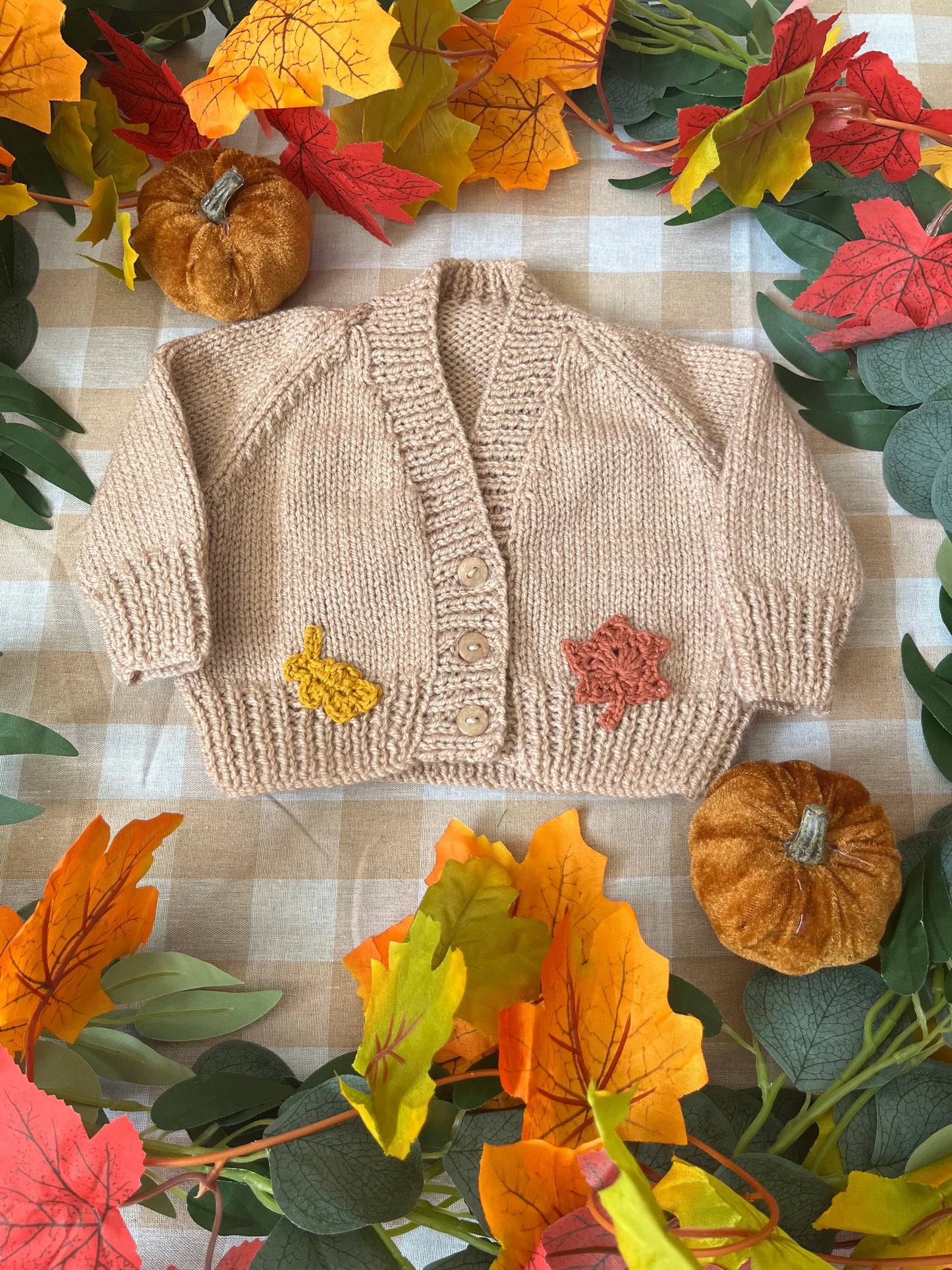 Personalise Me, Size 0-3 Months, Beige Autumn Leaves Name Cardigan