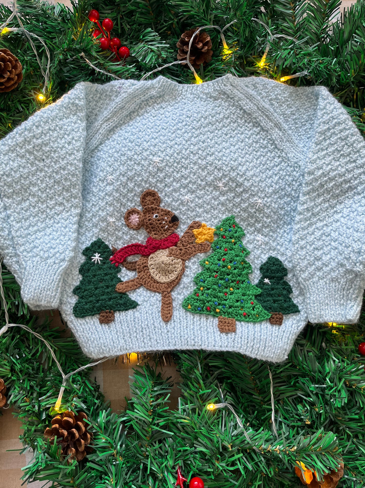 Size 2-3 years, Little Mouse, Baby Blue Christmas Cardi