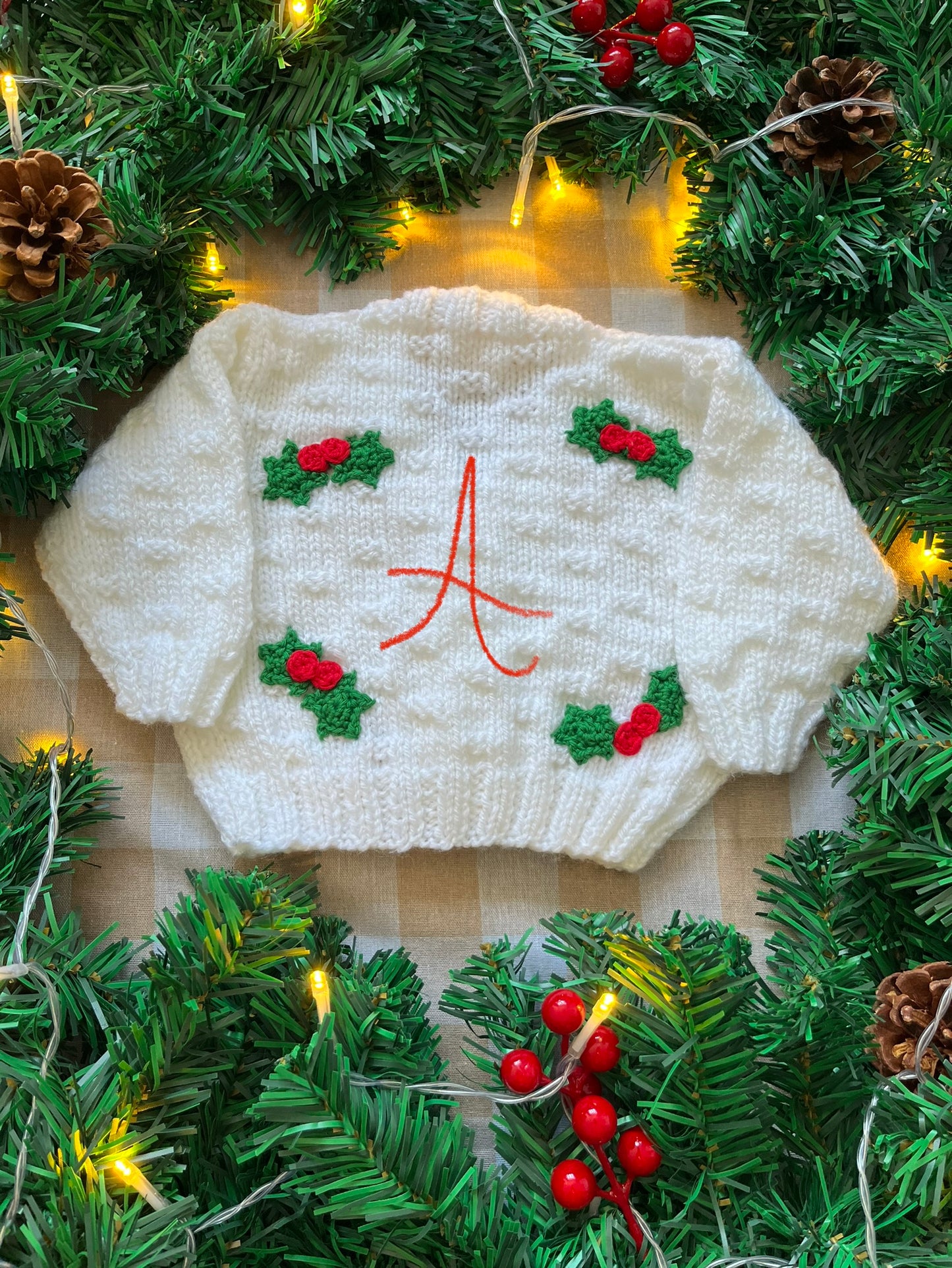 Personalise Me, Size 0-3 Months, White Holly Cardi, Add a Letter