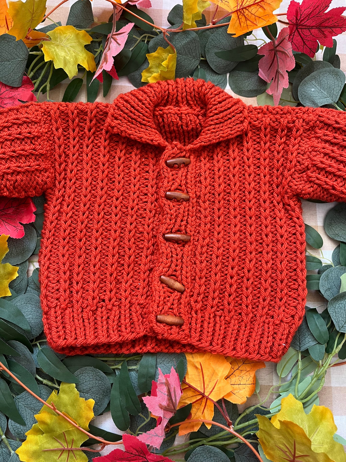 Size 9-12 Months, Chunky Burnt Orange Pumpkin Cardi
