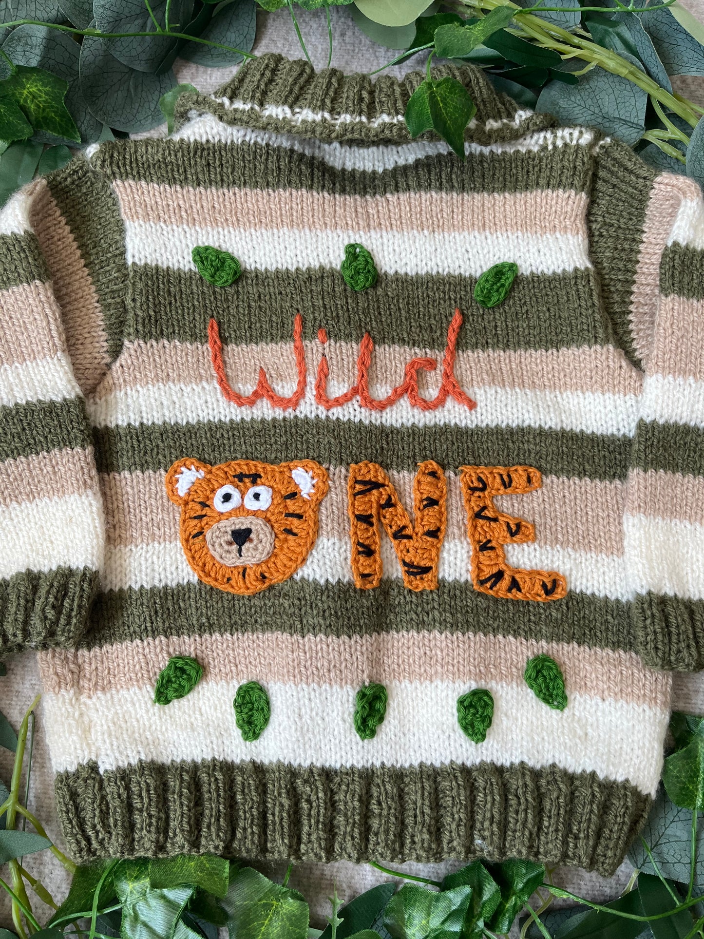 Size 1-2 Years, Wild One, First Birthday, Everyday Cardigan, Khaki Striped