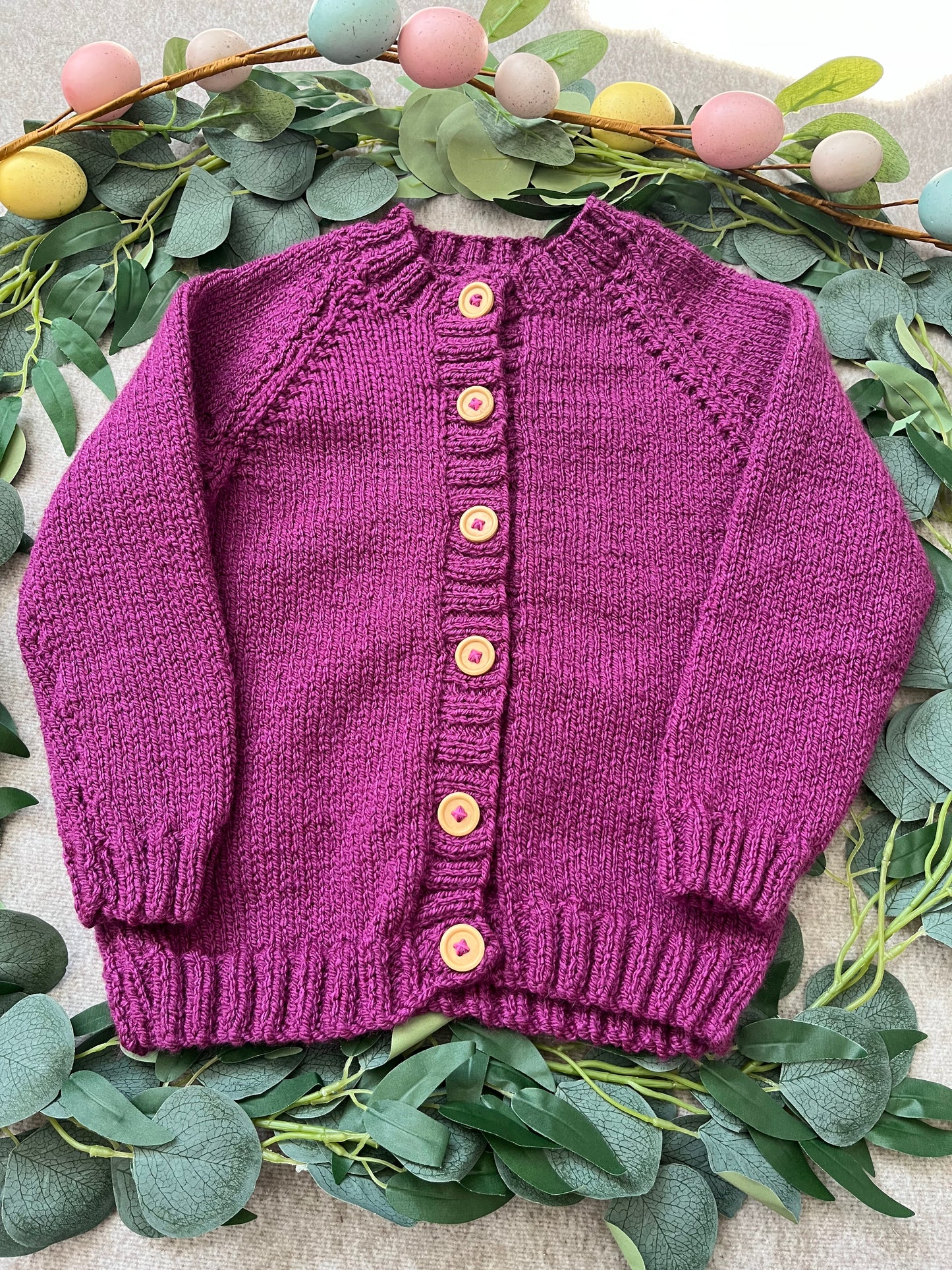 Personalise Me, Add Name, Size 3-5 Years, Purple Hand Knitted Cardigan