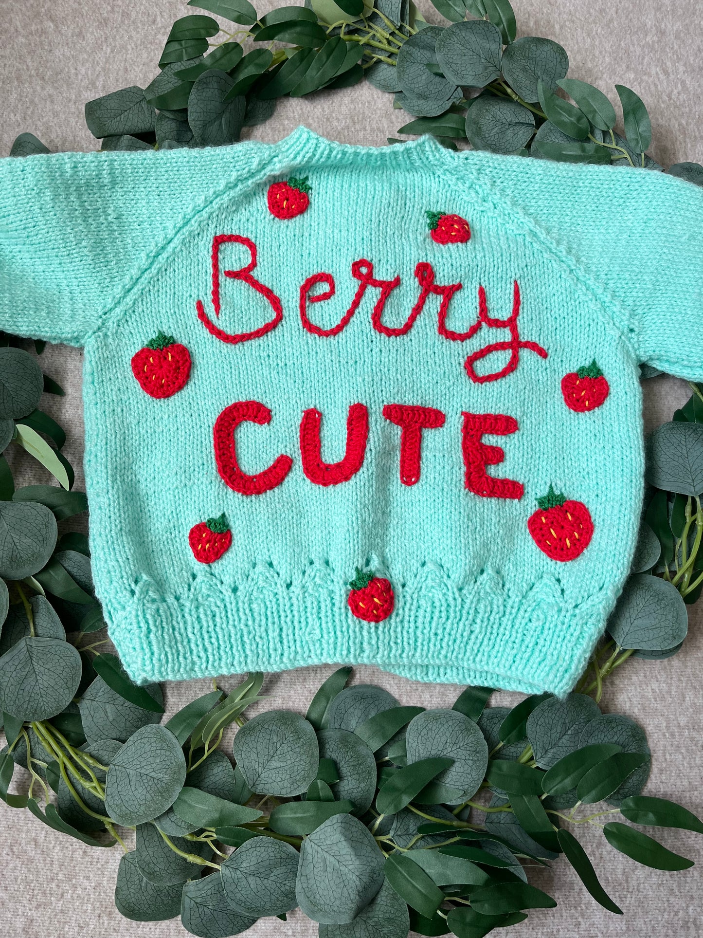 Size 3-5 Years, Berry Cute, Strawberry Buttons, Hand Knitted Cardigan