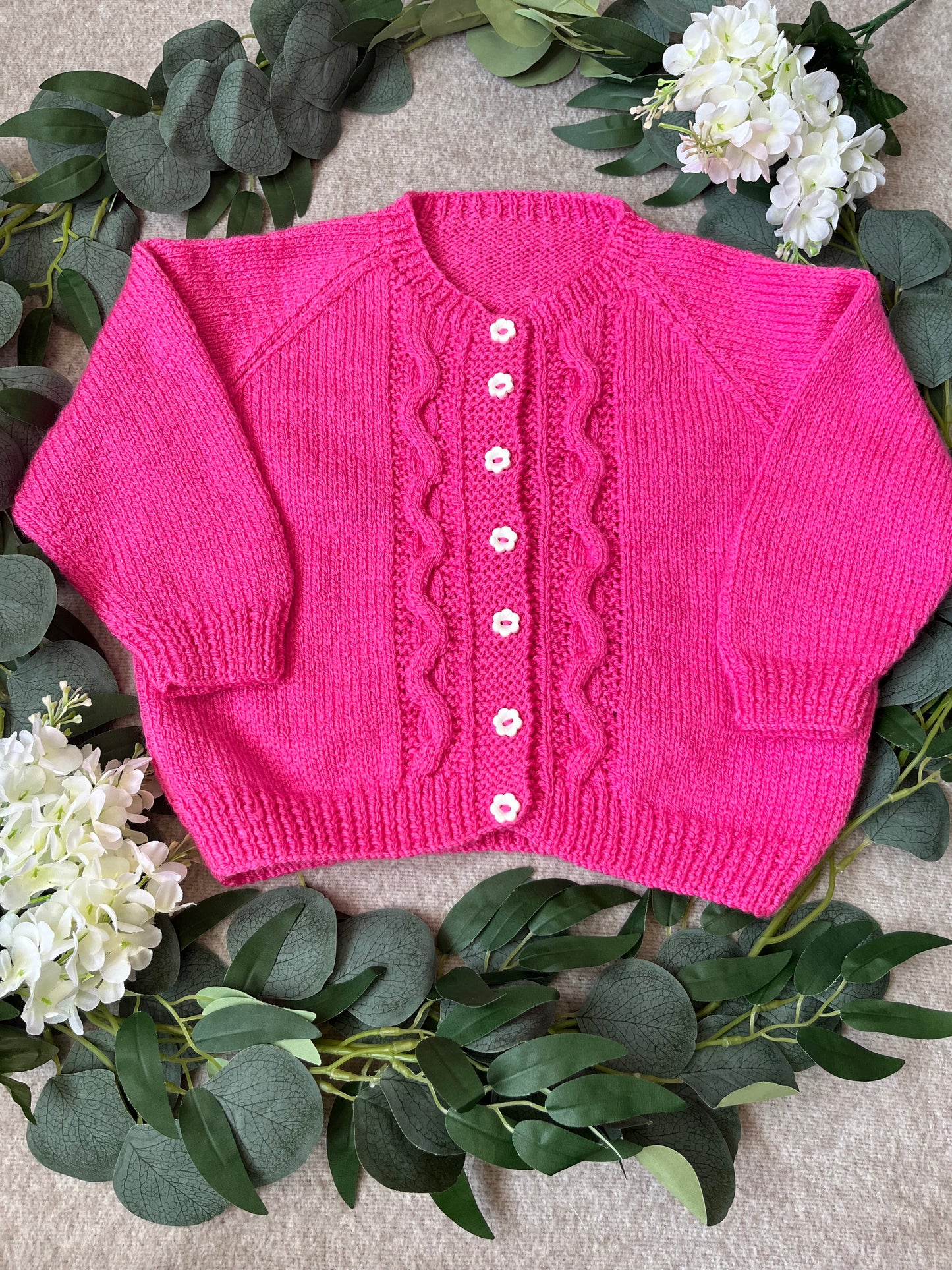 Size 2-4 Years, Dancing Queen, Pink Hand Knitted Cardigan