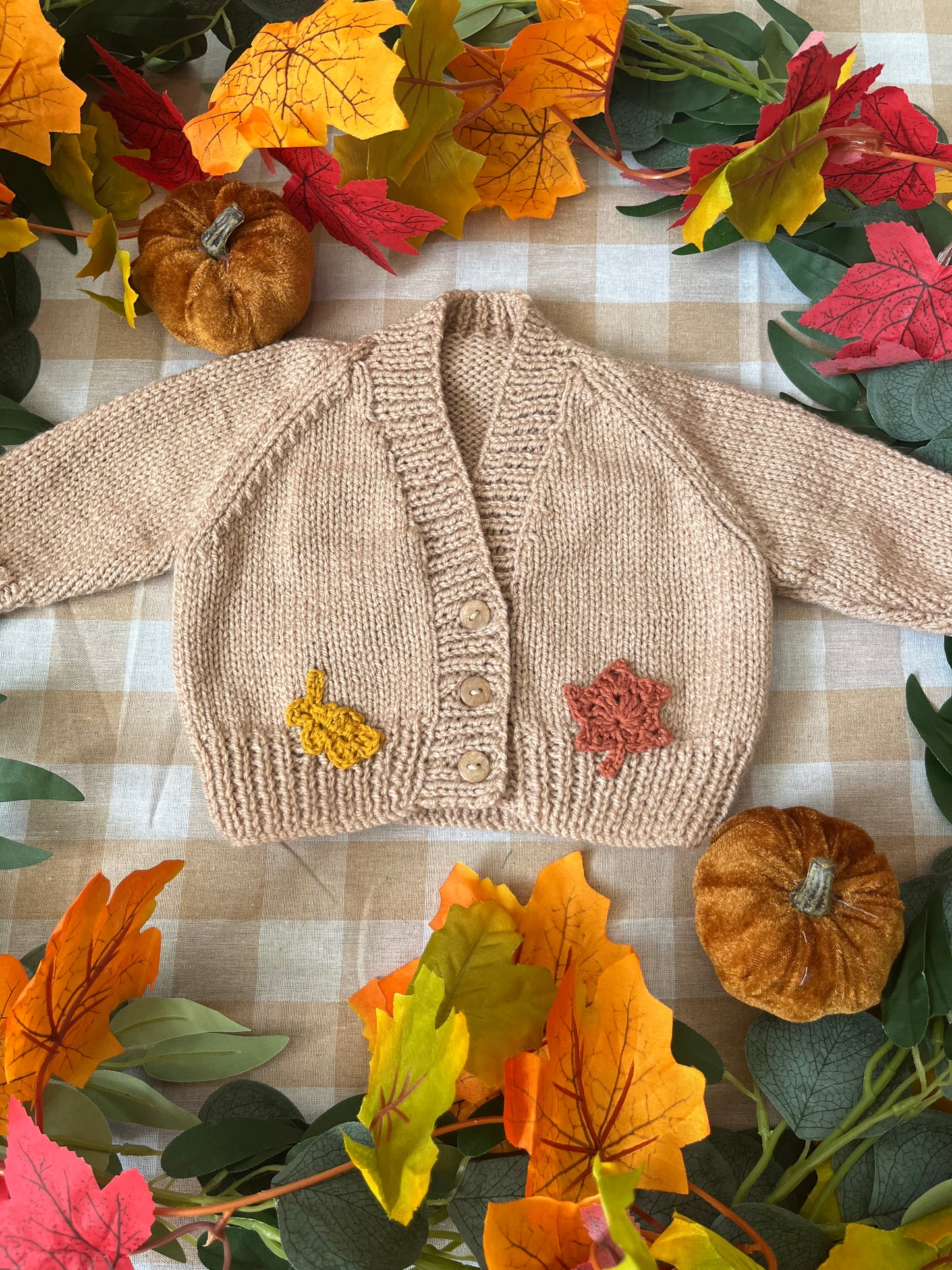 Personalise Me, Size 0-3 Months, Beige Autumn Leaves Name Cardigan