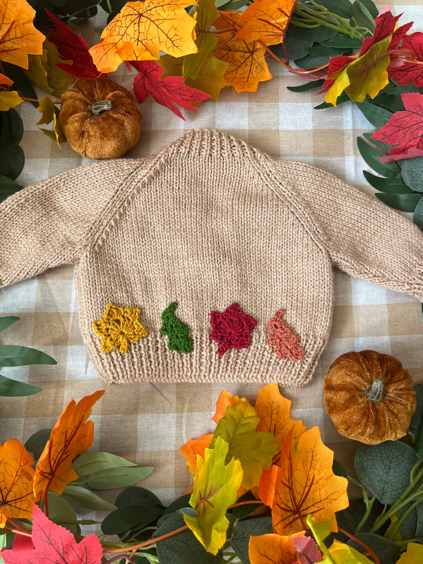 Personalise Me, Size 0-3 Months, Beige Autumn Leaves Name Cardigan