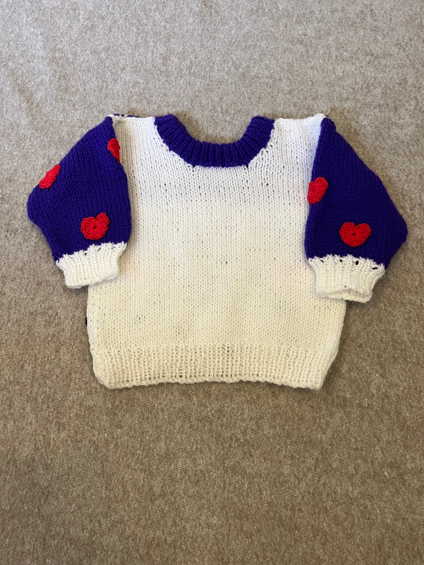 Size 12 Months, Queen of Hearts, Baby Jumper, Love Hearts, Hand knitted Baby Sweater