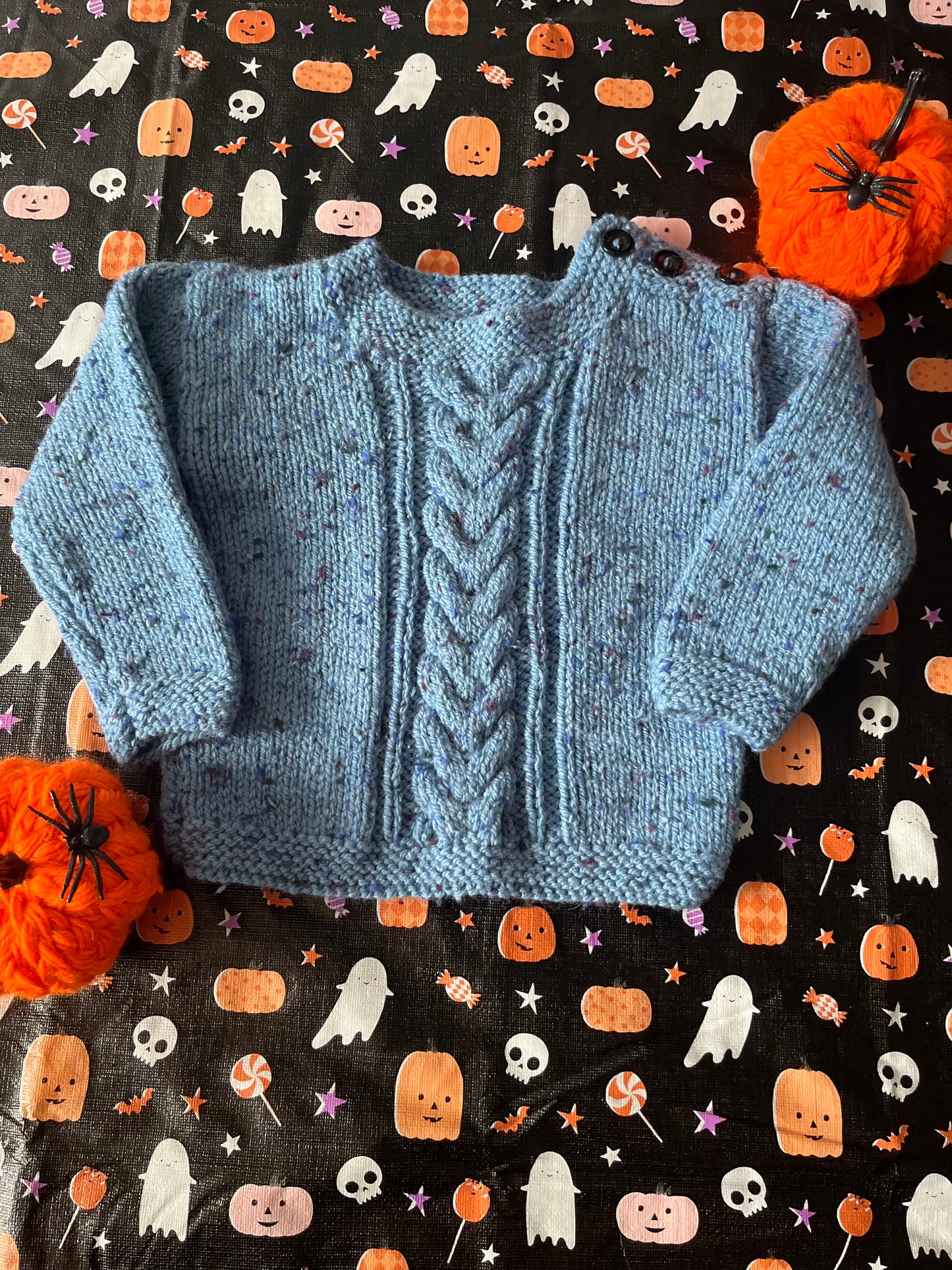 Size 9-12 Months, Boo Crew, Blue Hand Knitted Jumper
