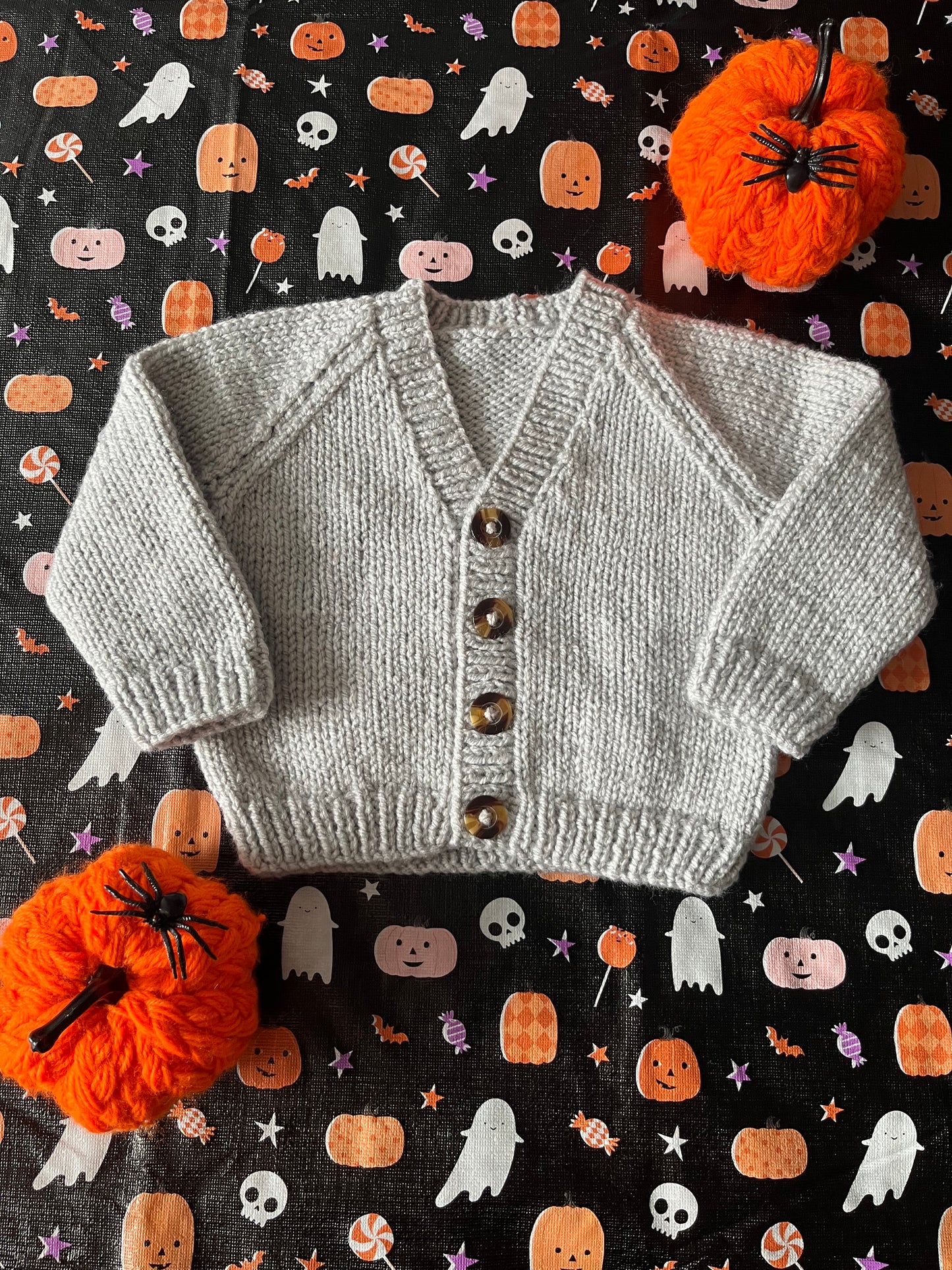 Size 0-6 Months, Little Boo, Grey Hand Knitted Baby Cardigan