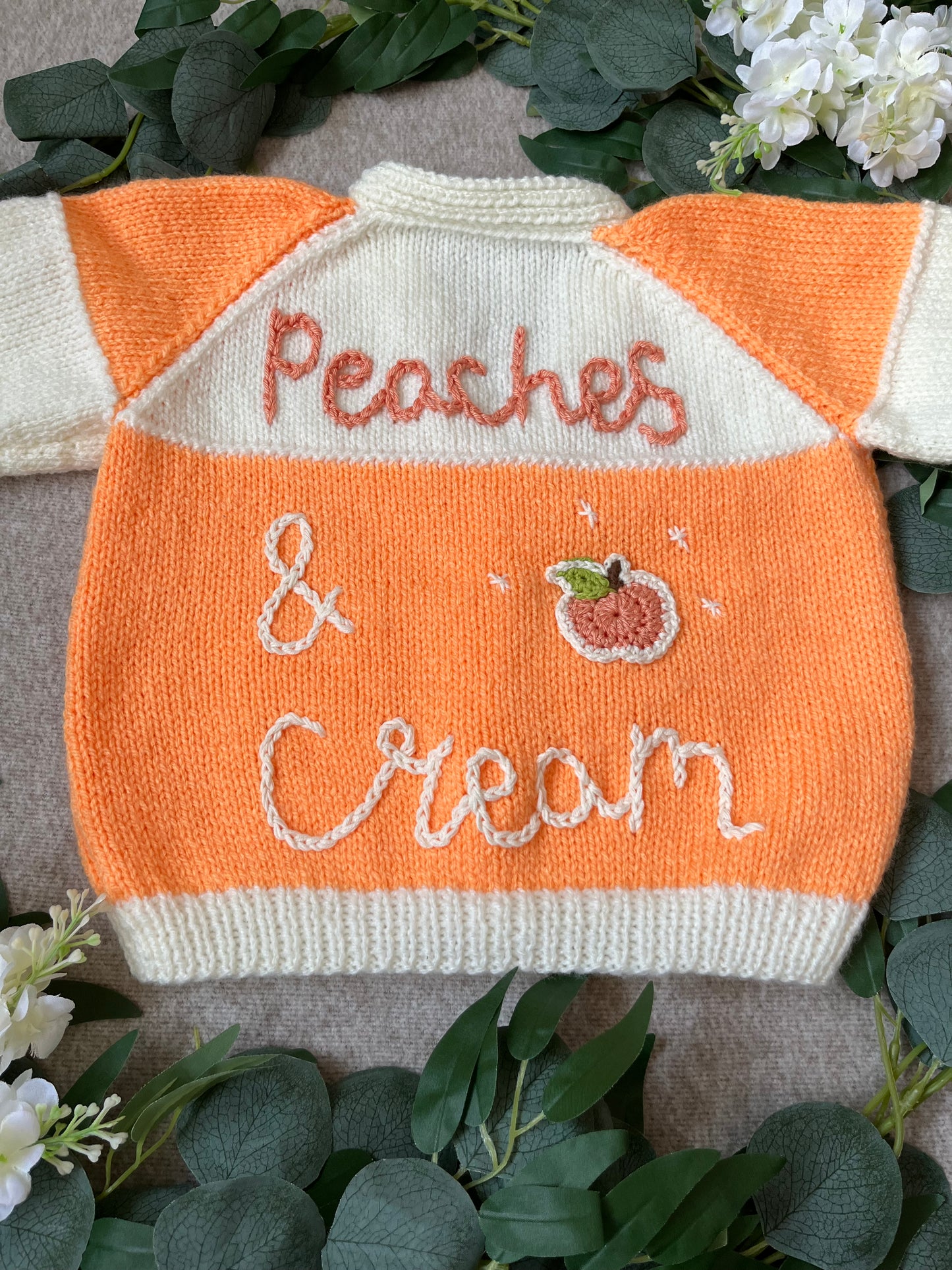 Size 1-2 Years, Peaches & Cream, Hand knitted Cardigan