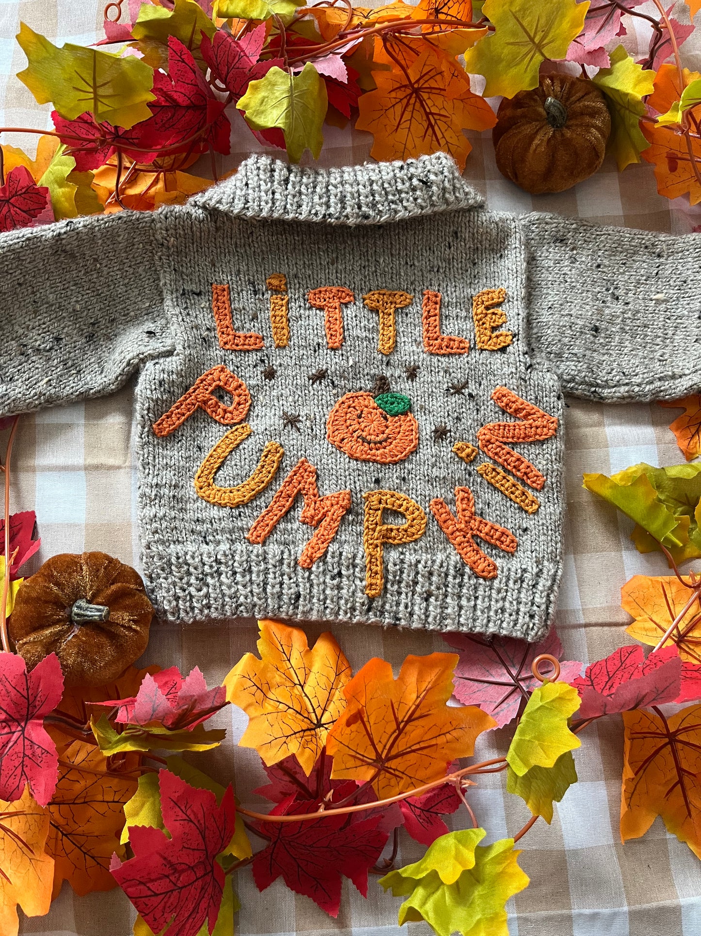 Size 6-9 Months, Little Pumpkin, Beige Fleck Cardigan