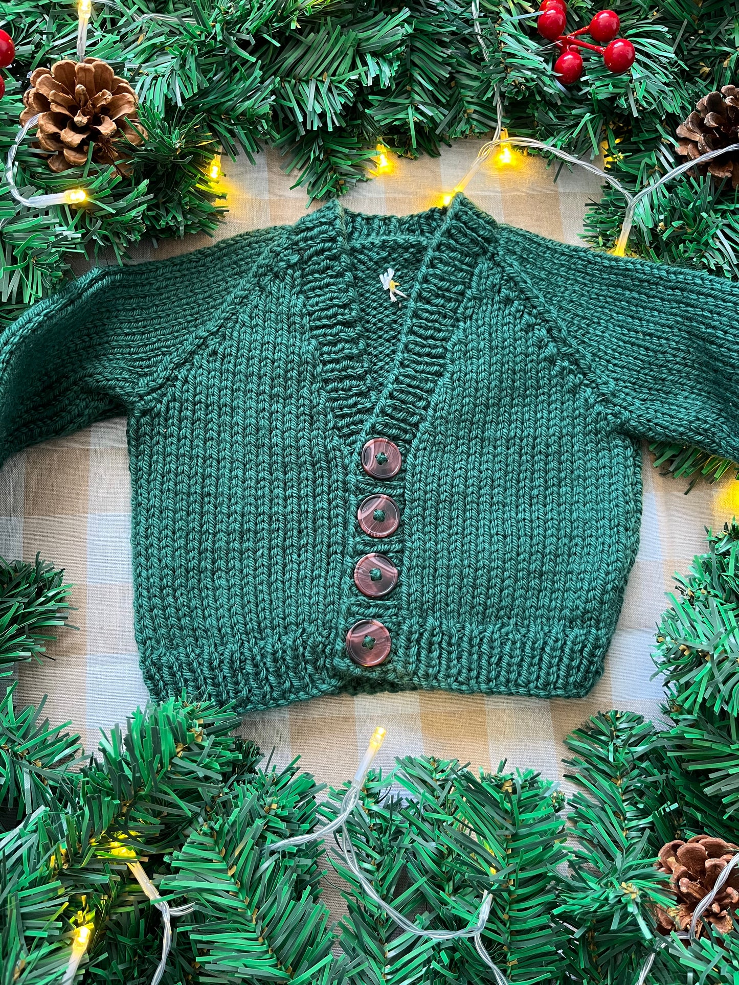 Personalise Me, Size 0-3 Months, Green Christmas Lights Name Cardi