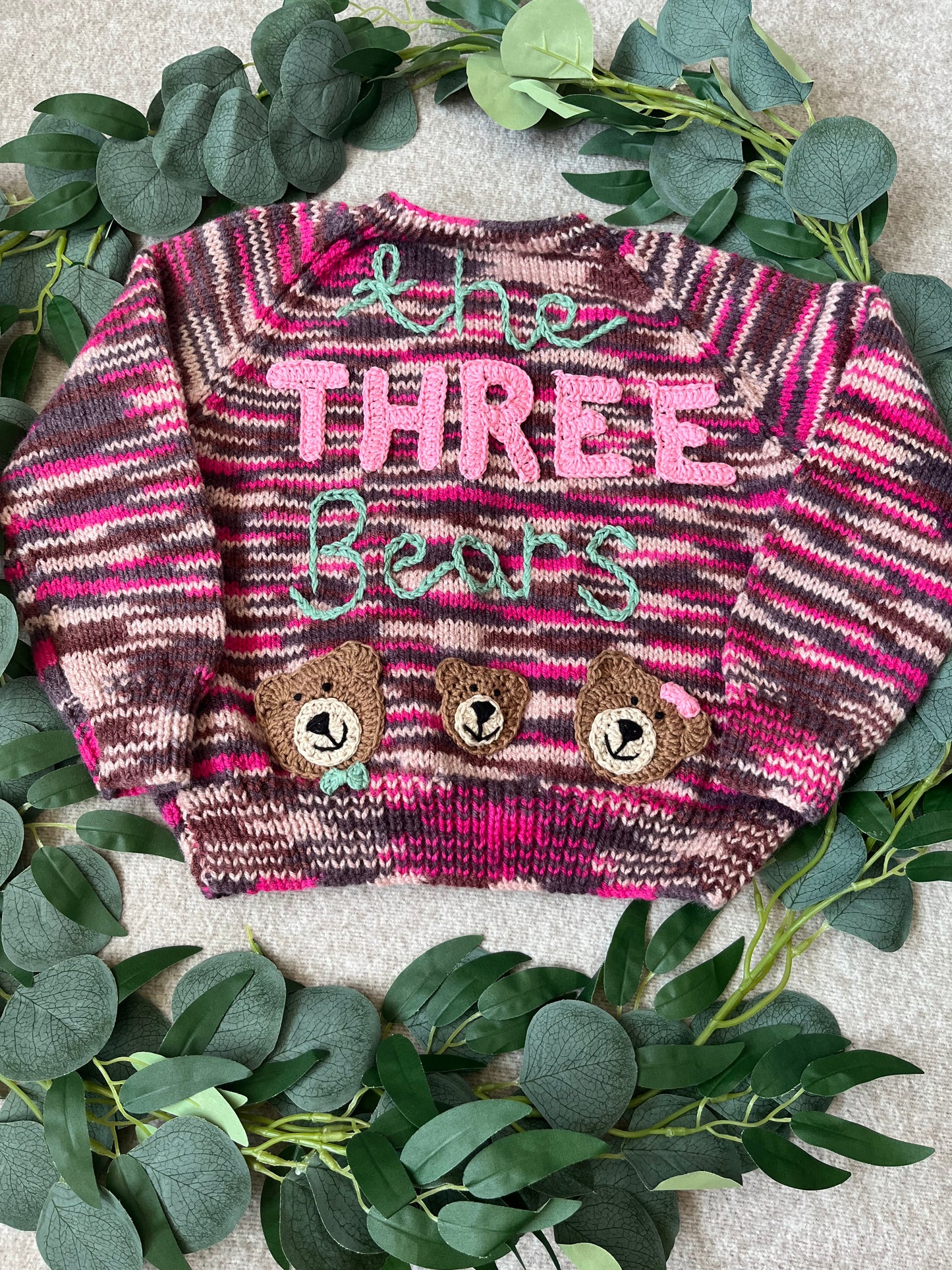 Size 3-4 Years, The Three Bears, 3rd Birthday Cardigan, Handknitted