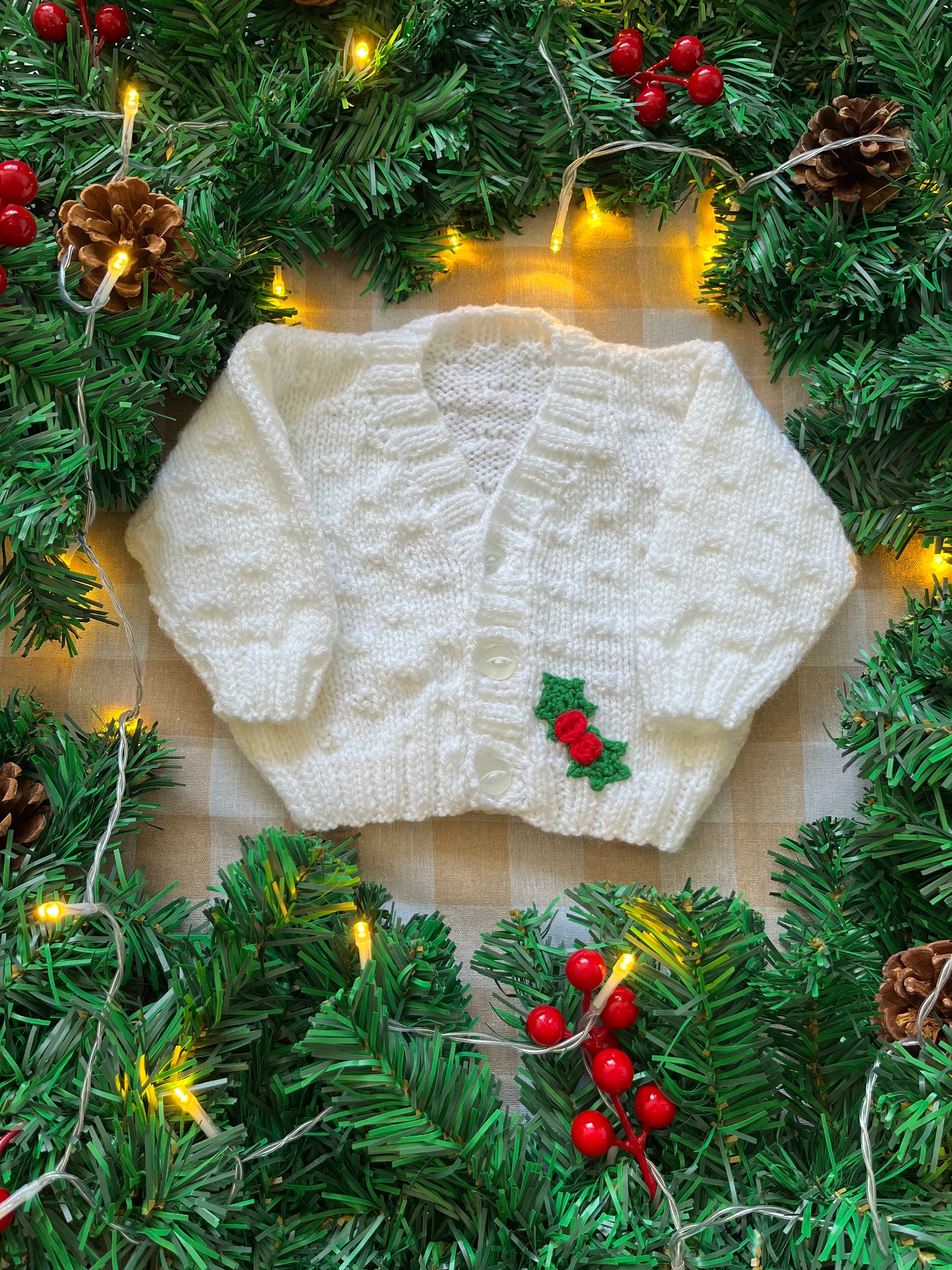 Personalise Me, Size 0-3 Months, White Holly Cardi, Add a Letter