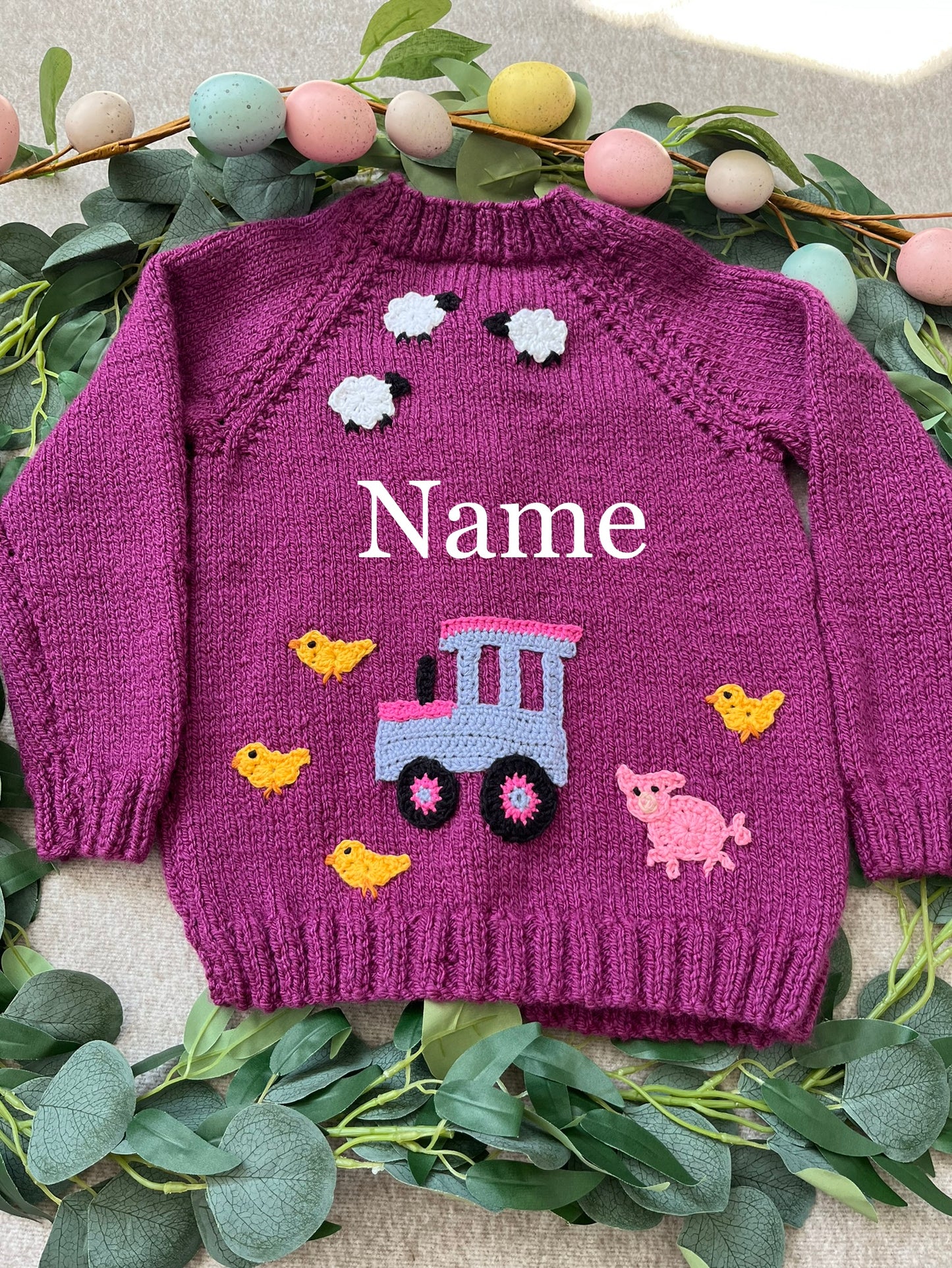 Personalise Me, Add Name, Size 3-5 Years, Purple Hand Knitted Cardigan