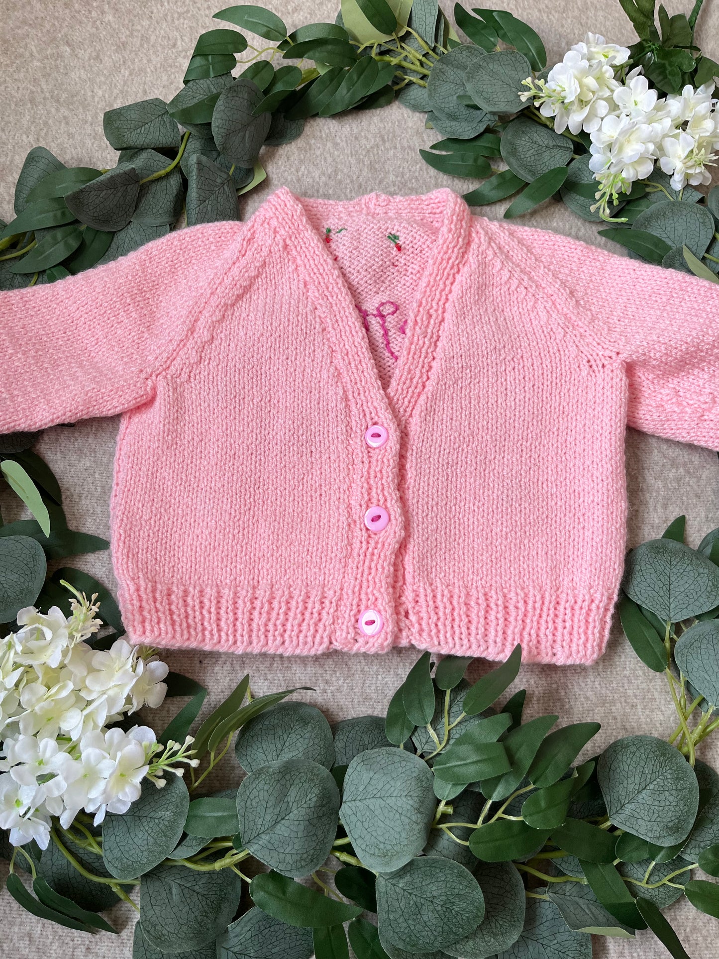 Size 12-18 Months, Berry Cute, Pink Hand Knitted Cardigan