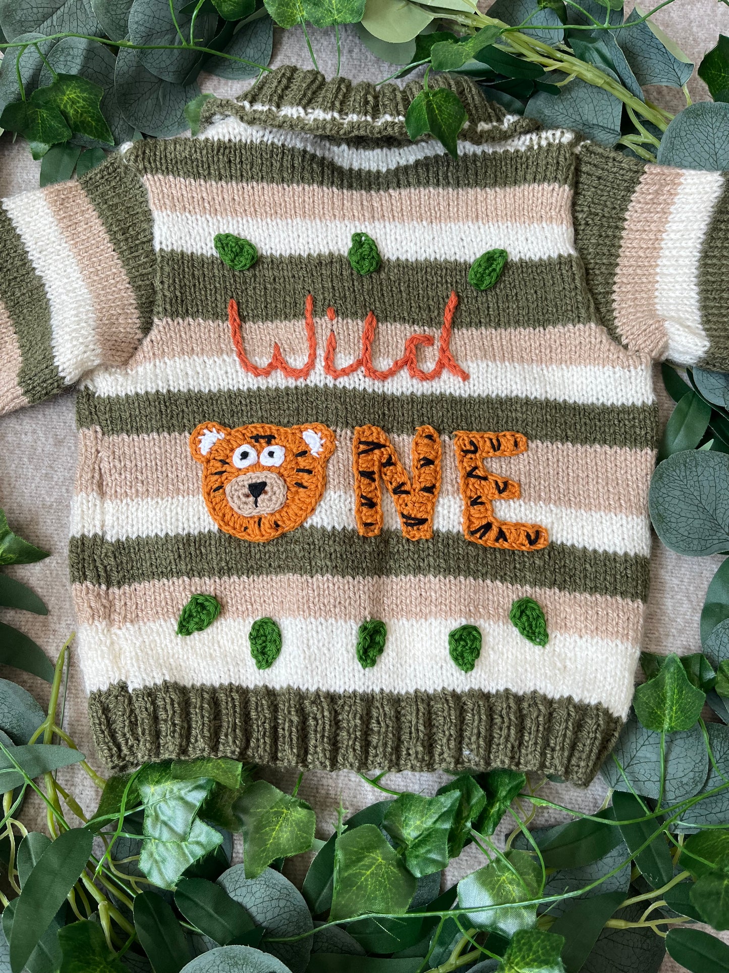 Size 1-2 Years, Wild One, First Birthday, Everyday Cardigan, Khaki Striped