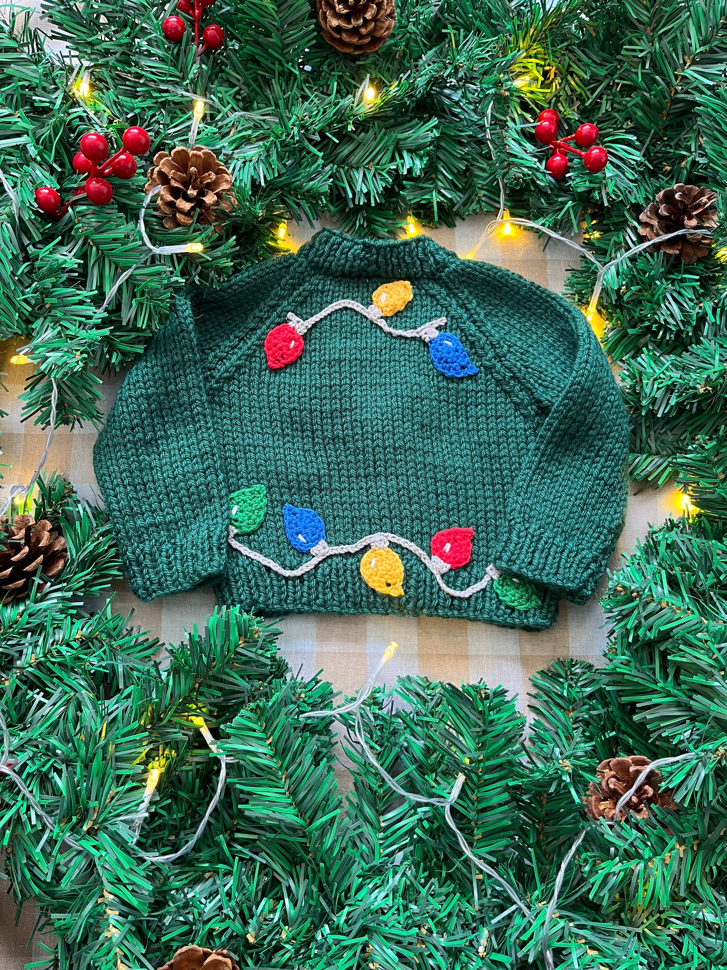 Personalise Me, Size 0-3 Months, Green Christmas Lights Name Cardi