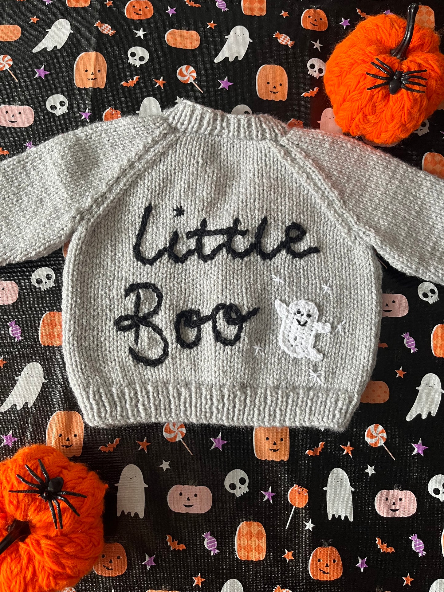 Size 0-6 Months, Little Boo, Grey Hand Knitted Baby Cardigan