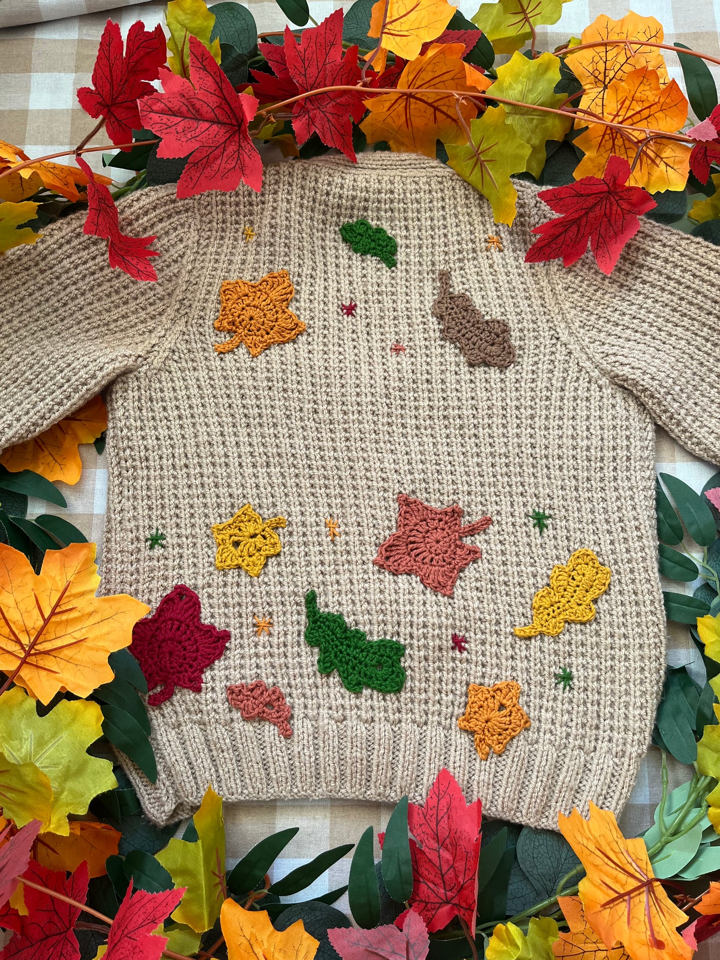 Personalise Me, Size 4-6 years, Name Cardigan, Beige Autumn Leaves Cardigan